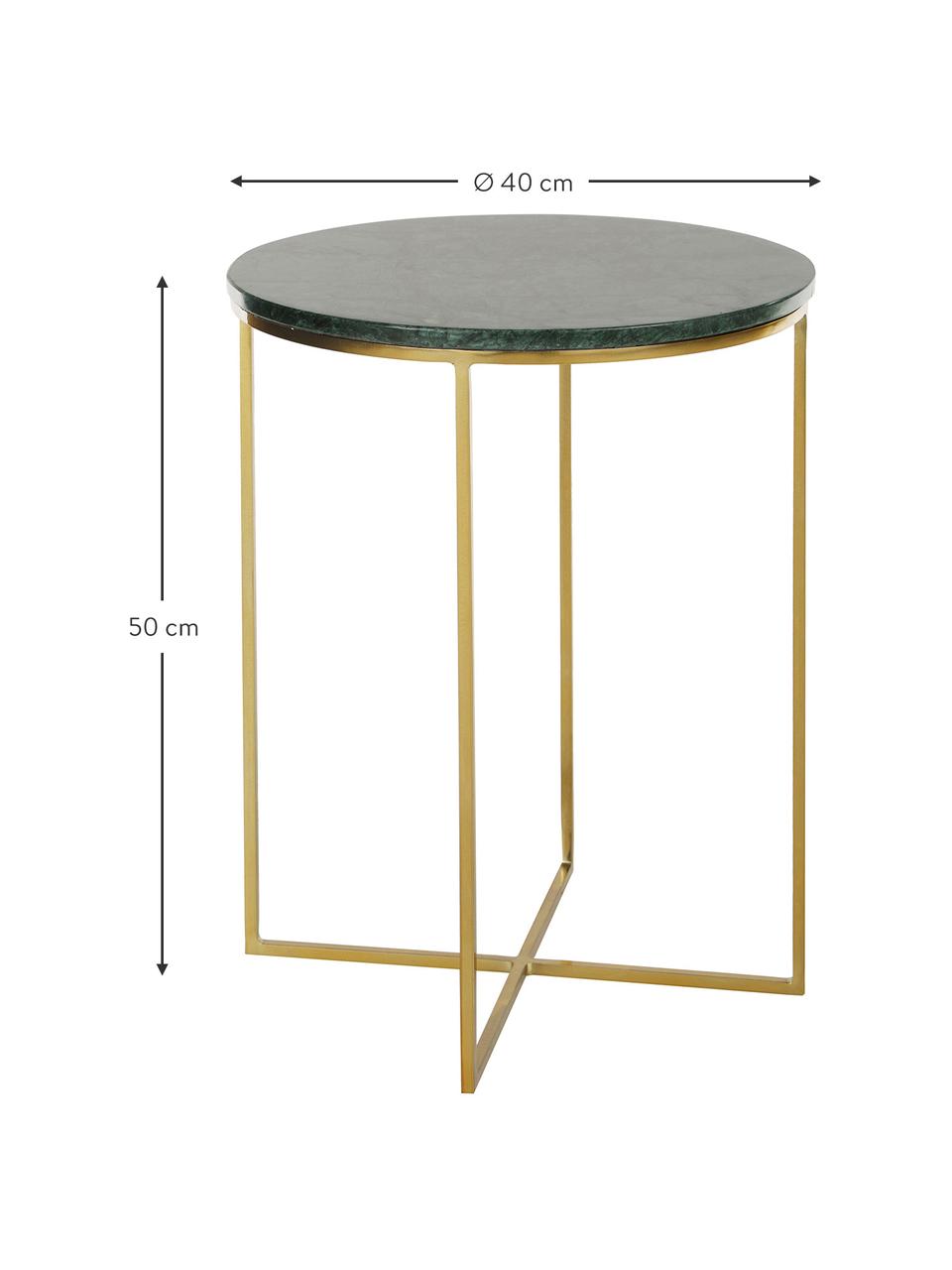 Okrúhly mramorový pomocný stolík Alys, Doska: mramorová zelená Konštrukcia: zlatá, Ø 40 x V 50 cm