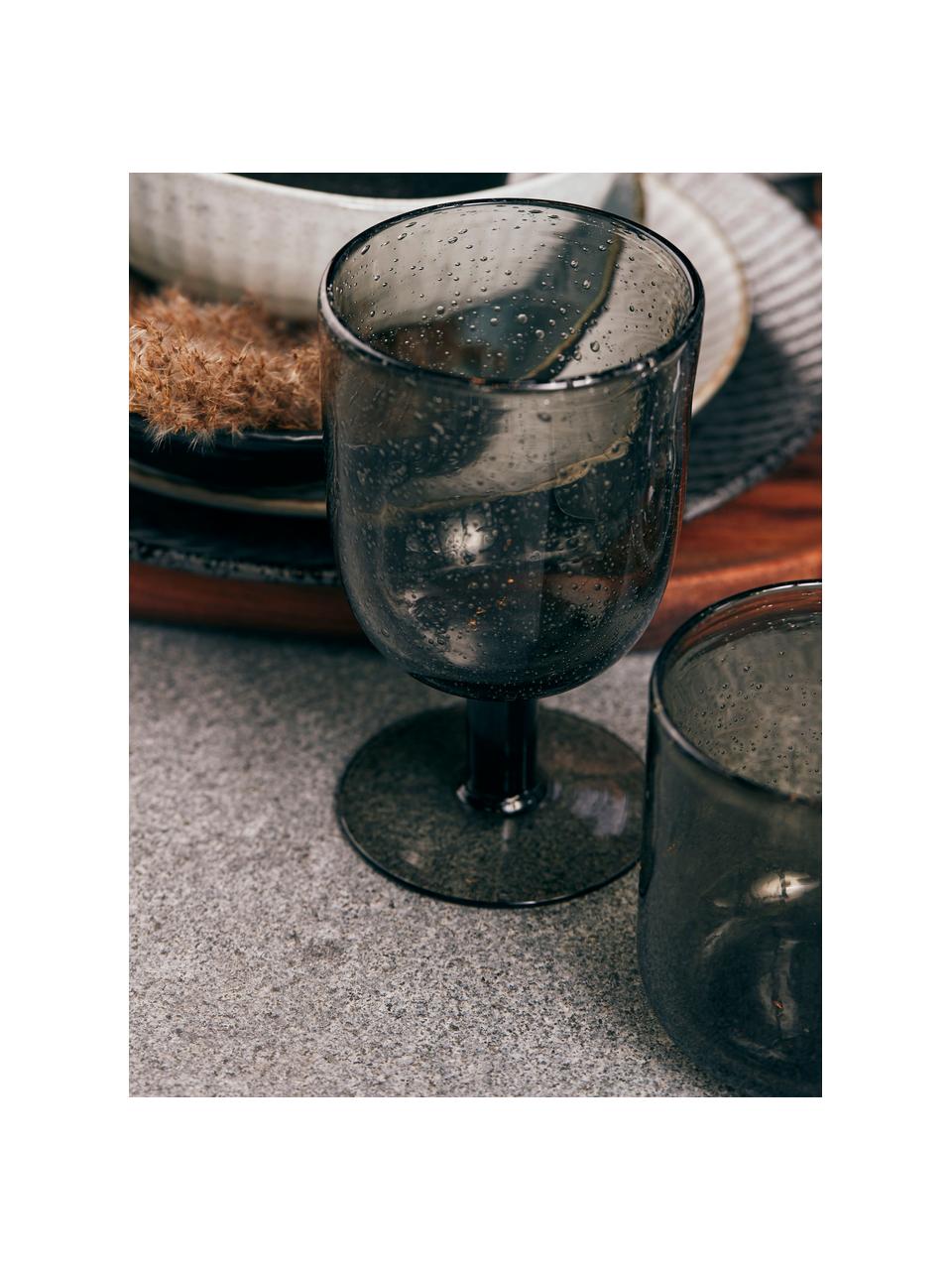 Ručně foukané sklenice na víno Leyla, 6 ks, Sklo, Šedá, transparentní, Ø 8 cm, V 14 cm, 320 ml