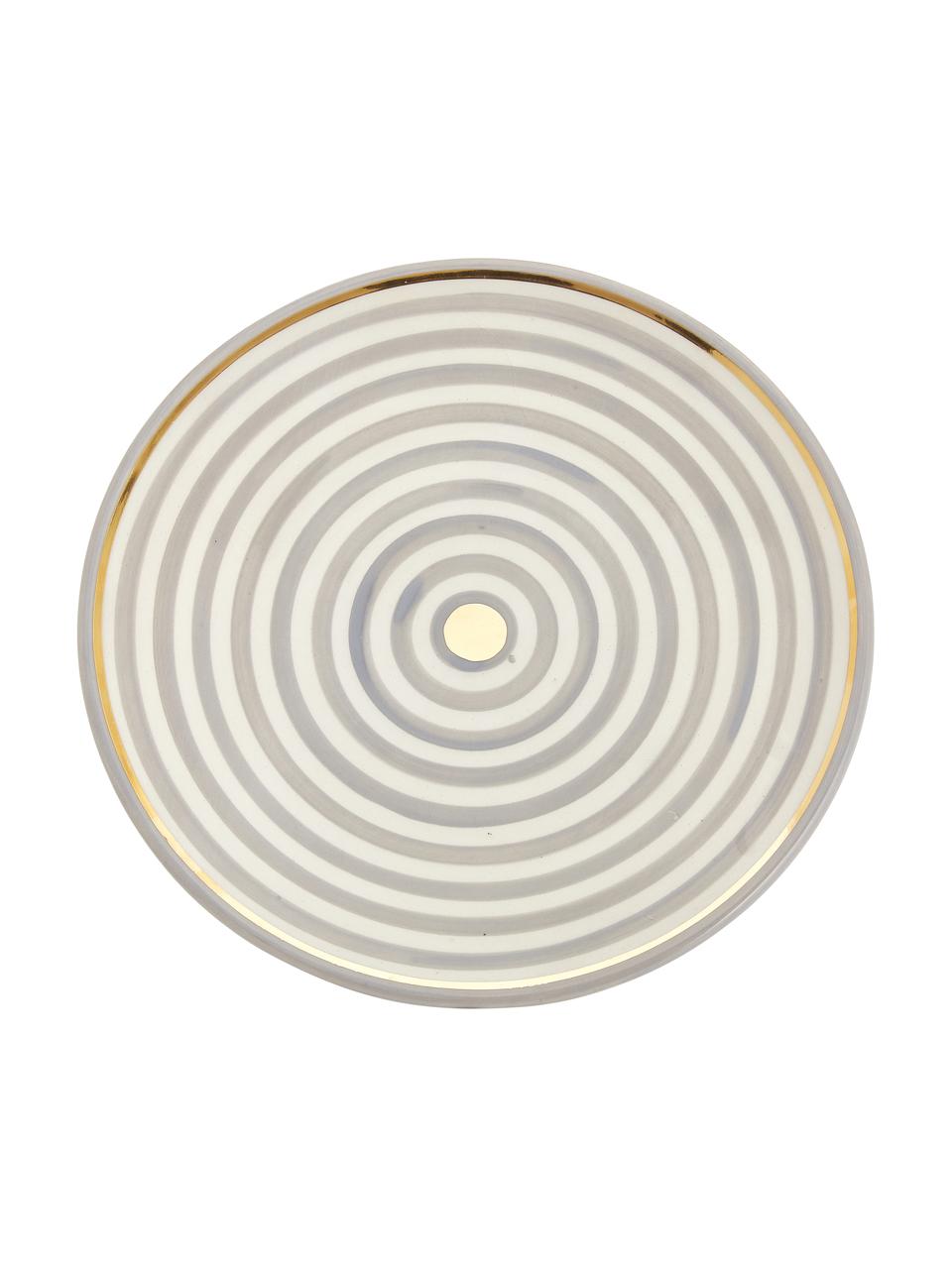Handgemachter marokkanischer Speiseteller Assiette mit Goldrand, Keramik, Hellgrau, Cremefarben, Gold, Ø 26 x H 2 cm