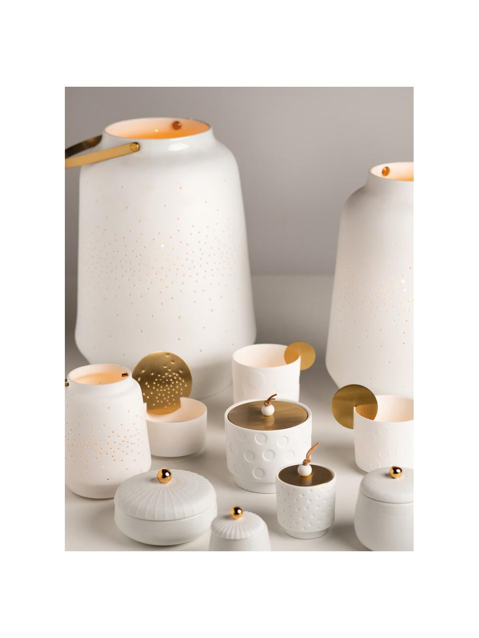 Porzellan-Teelichthalter Malina in Weiss, Griff: Metall, beschichtet, Weiss, Ø 11 x H 14 cm