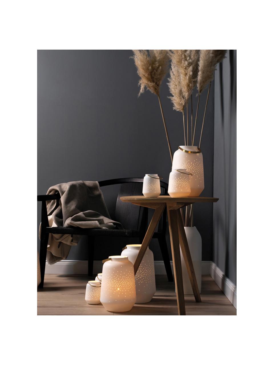 Porcelánový svícen na čajovou svíčku s rukojetí Malina, Bílá, Ø 11 cm, V 14 cm