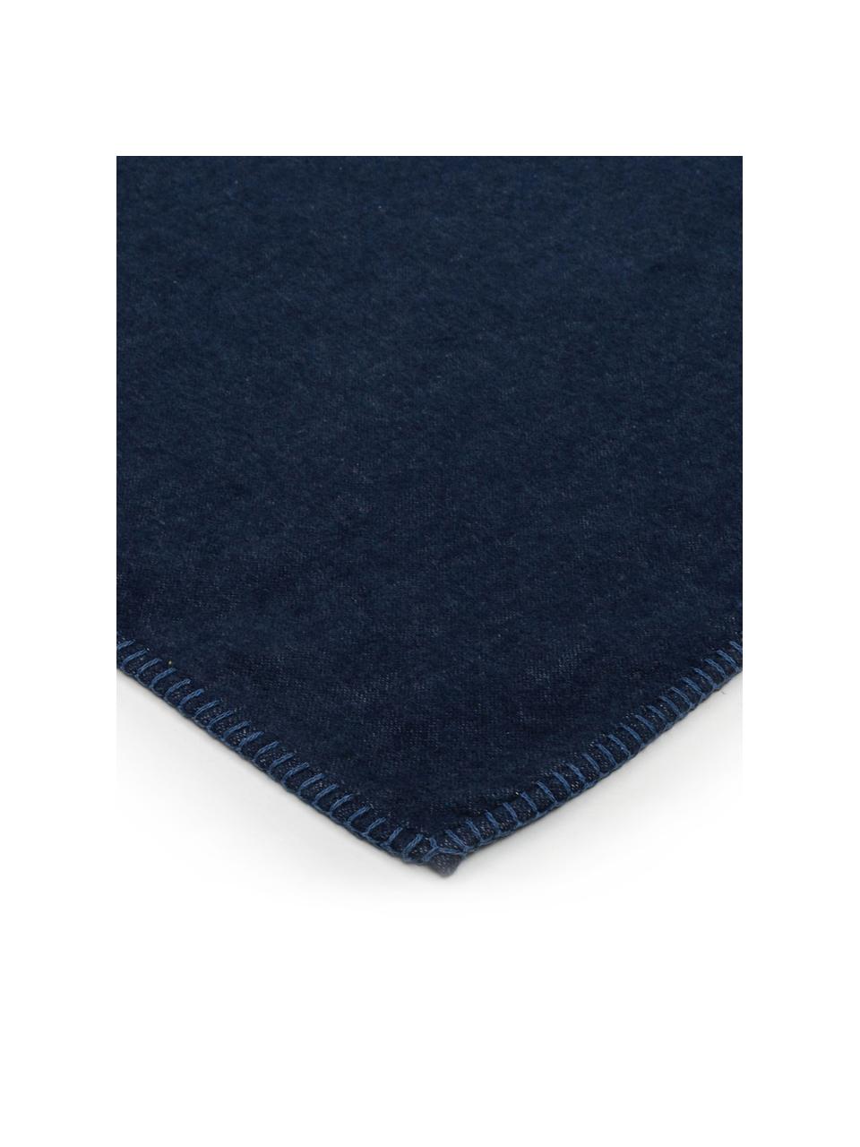 Katoenen flanellen plaid Sylt marineblauw met sierstiksels, Weeftechniek: jacquard, Marineblauw, B 140 x L 200 cm