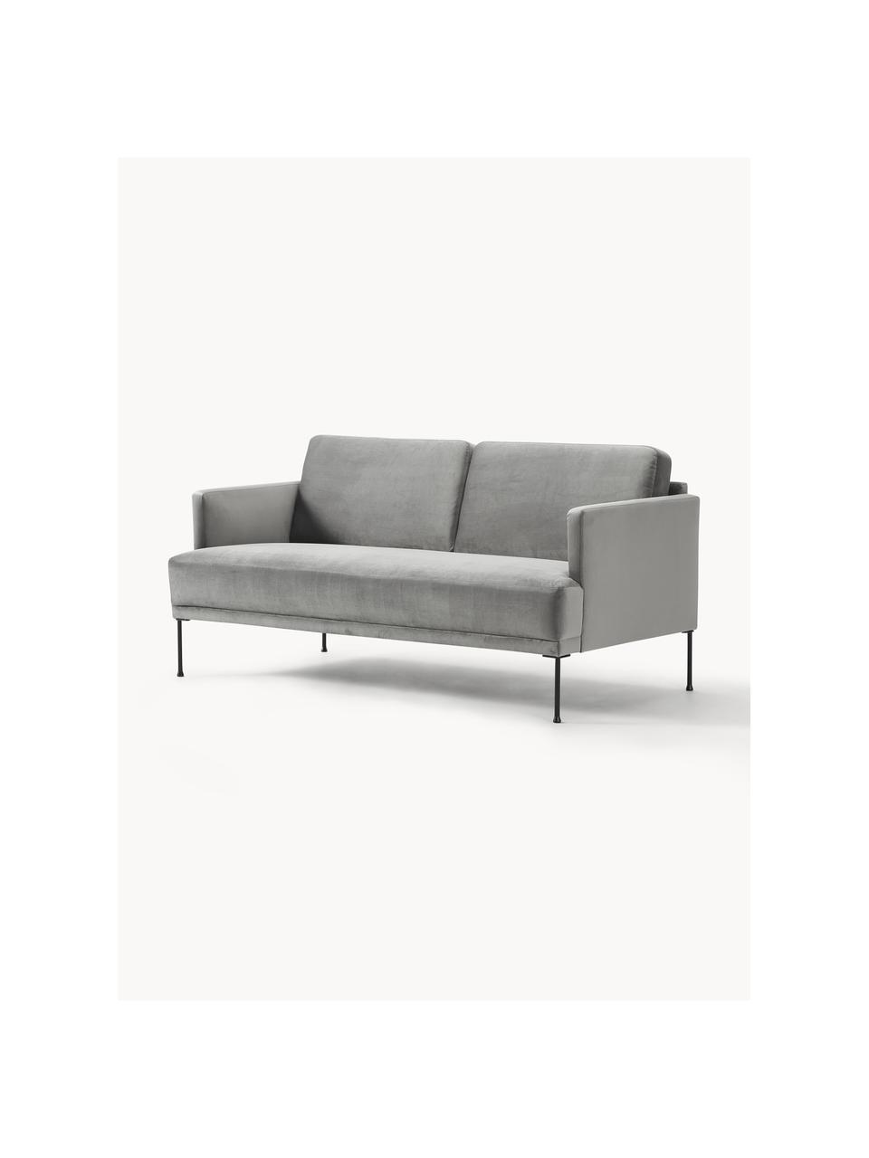 Samt-Sofa Fluente (2-Sitzer), Bezug: Samt (Hochwertiger Polyes, Gestell: Massives Kiefernholz, Füße: Metall, pulverbeschichtet, Samt Grau, B 166 x T 85 cm