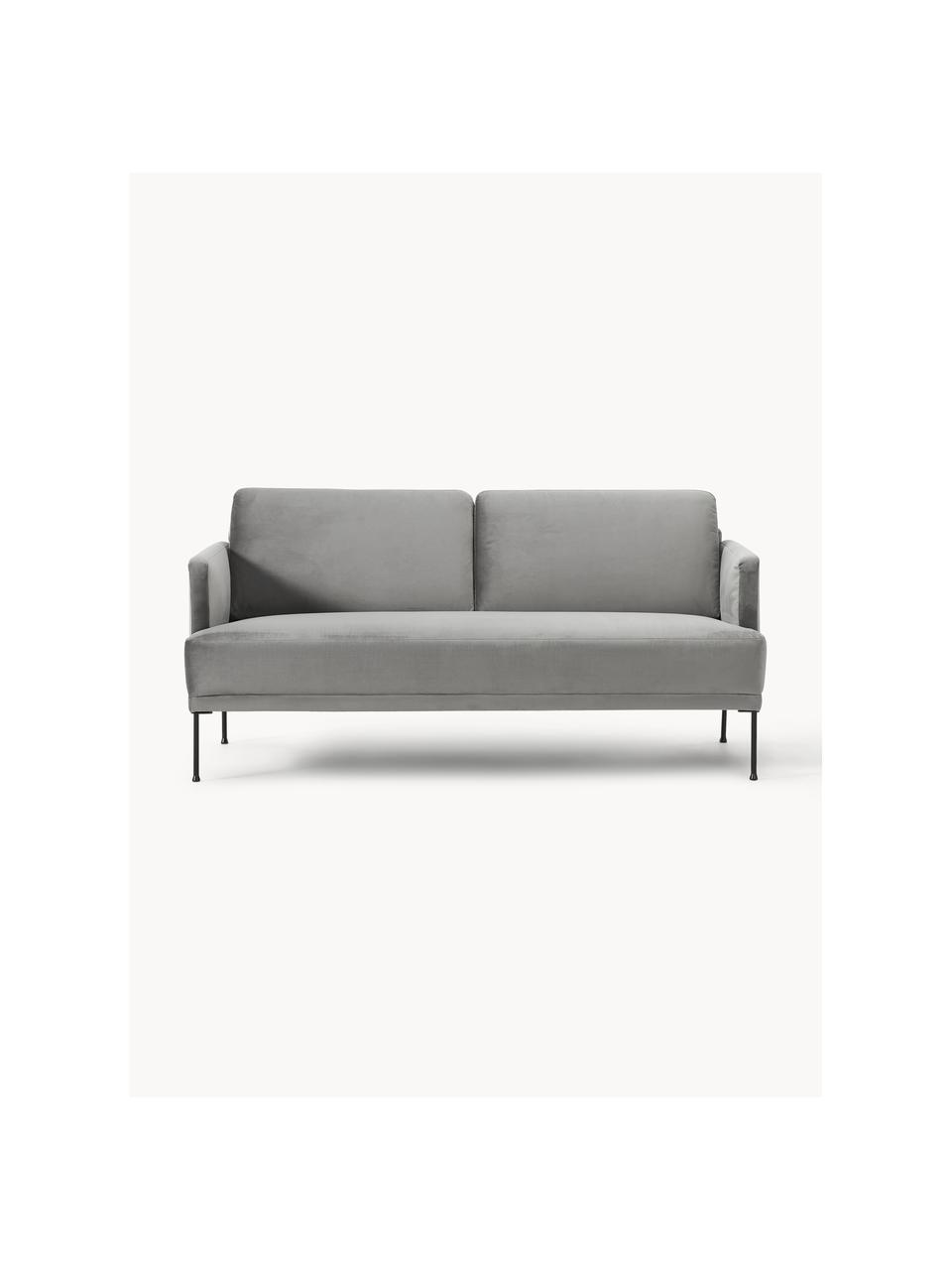 Samt-Sofa Fluente (2-Sitzer), Bezug: Samt (Hochwertiger Polyes, Gestell: Massives Kiefernholz, Füße: Metall, pulverbeschichtet, Samt Grau, B 166 x T 85 cm