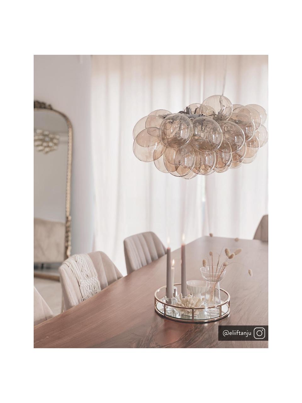 Grote hanglamp met glazen bollen Gross Bar, Baldakijn: verchroomd nikkel, Amberkleurig, B 80  x H 36 cm