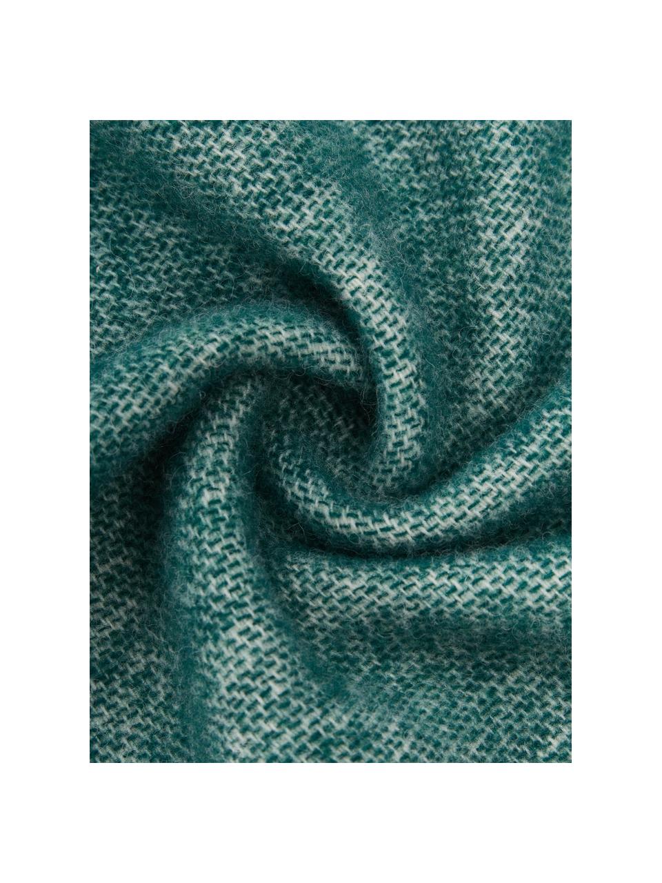 Coperta reversibile in lana maculata color verde/bianco con frange Triol, Verde, bianco, Larg. 140 x Lung. 200 cm