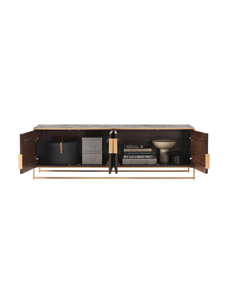Credenza bassa Harry in legno di mango massiccio, Legno di mango, dorato, Larg. 175 x Alt. 45 cm