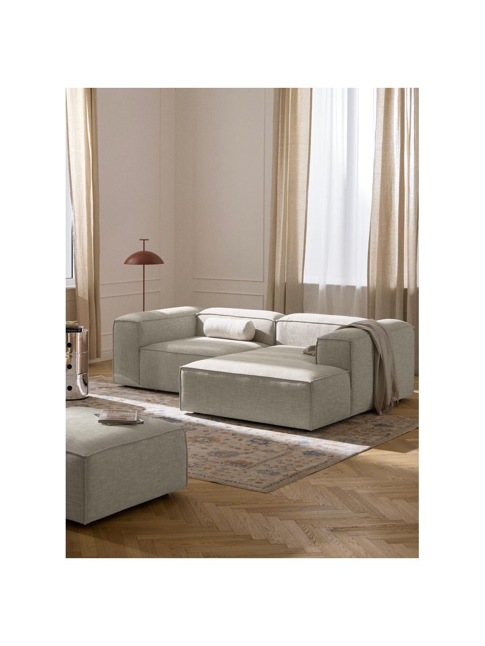 Divano angolare componibile in misto lino Lennon, Rivestimento: 50% viscosa, 25% lino, 15, Struttura: legno di abete rosso, com, Misto lino grigio, Larg. 238 x Prof. 180 cm, angolo a sinistra