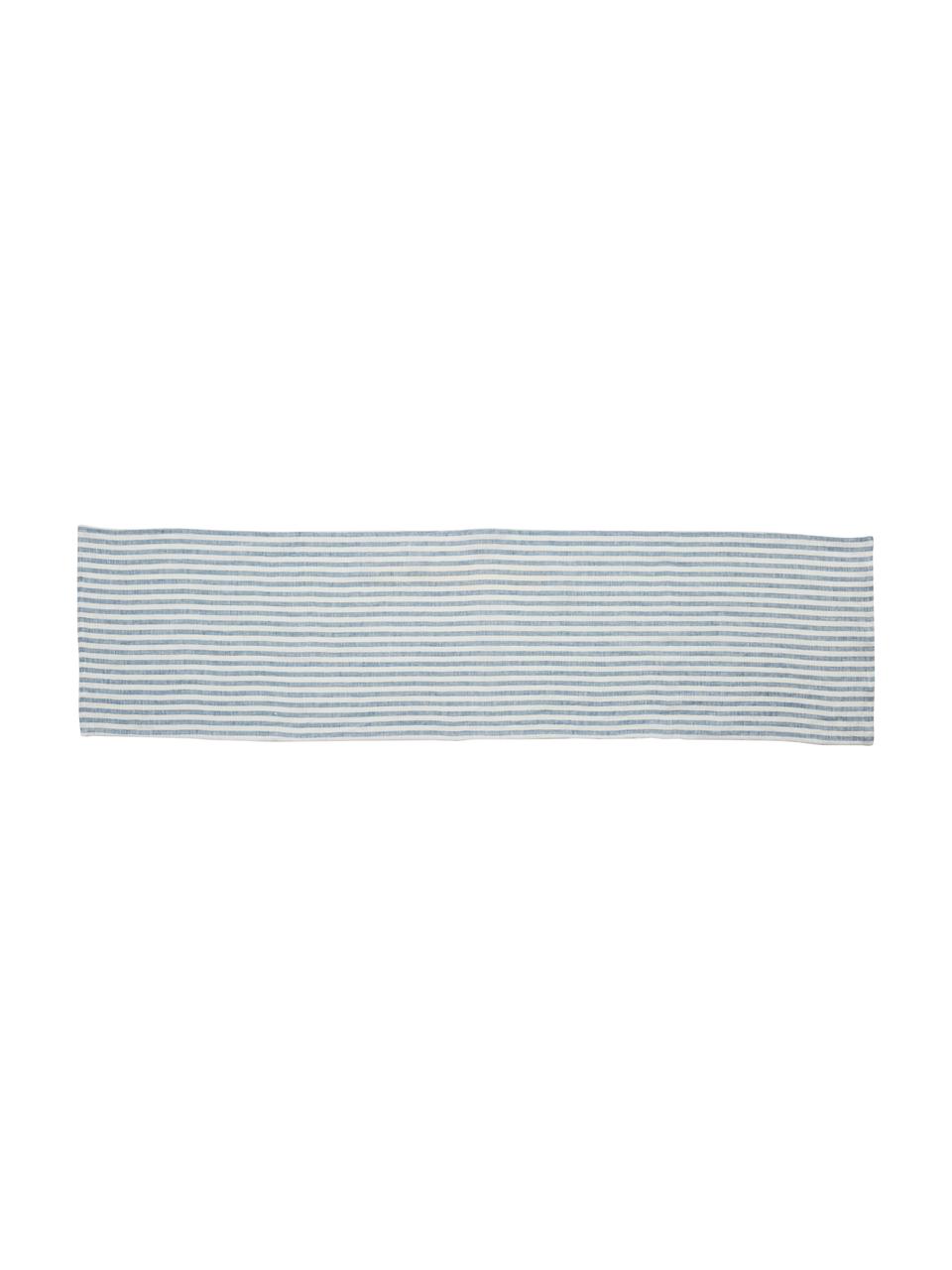 Camino de mesa de lino Solami, Lino, Azul claro, blanco, An 40 x L 150 cm
