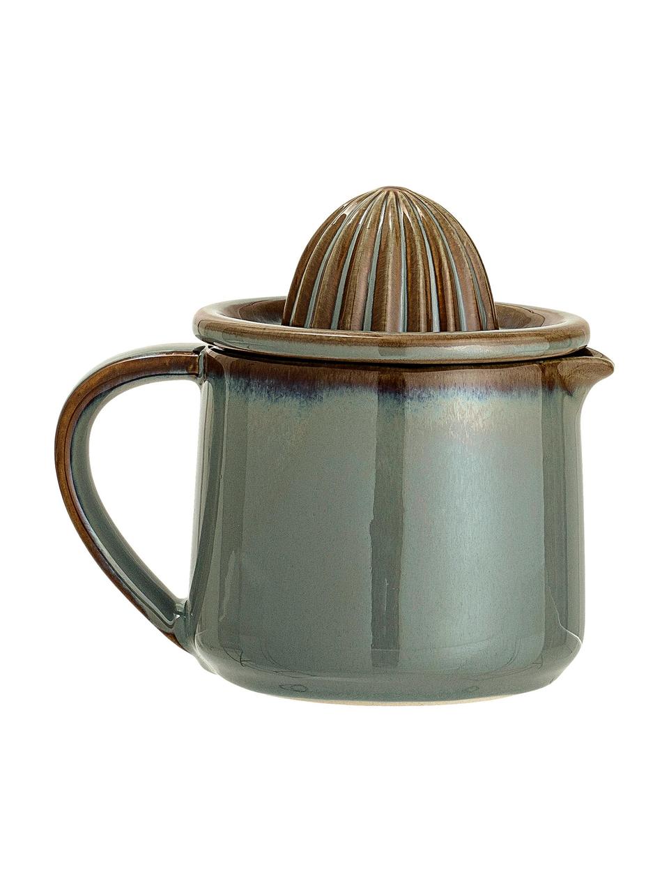 Presse-agrumes pichet intégré Pixie, 2 élém., Grès cérame, Tons verts, tons bruns, Ø 11 x haut. 13 cm