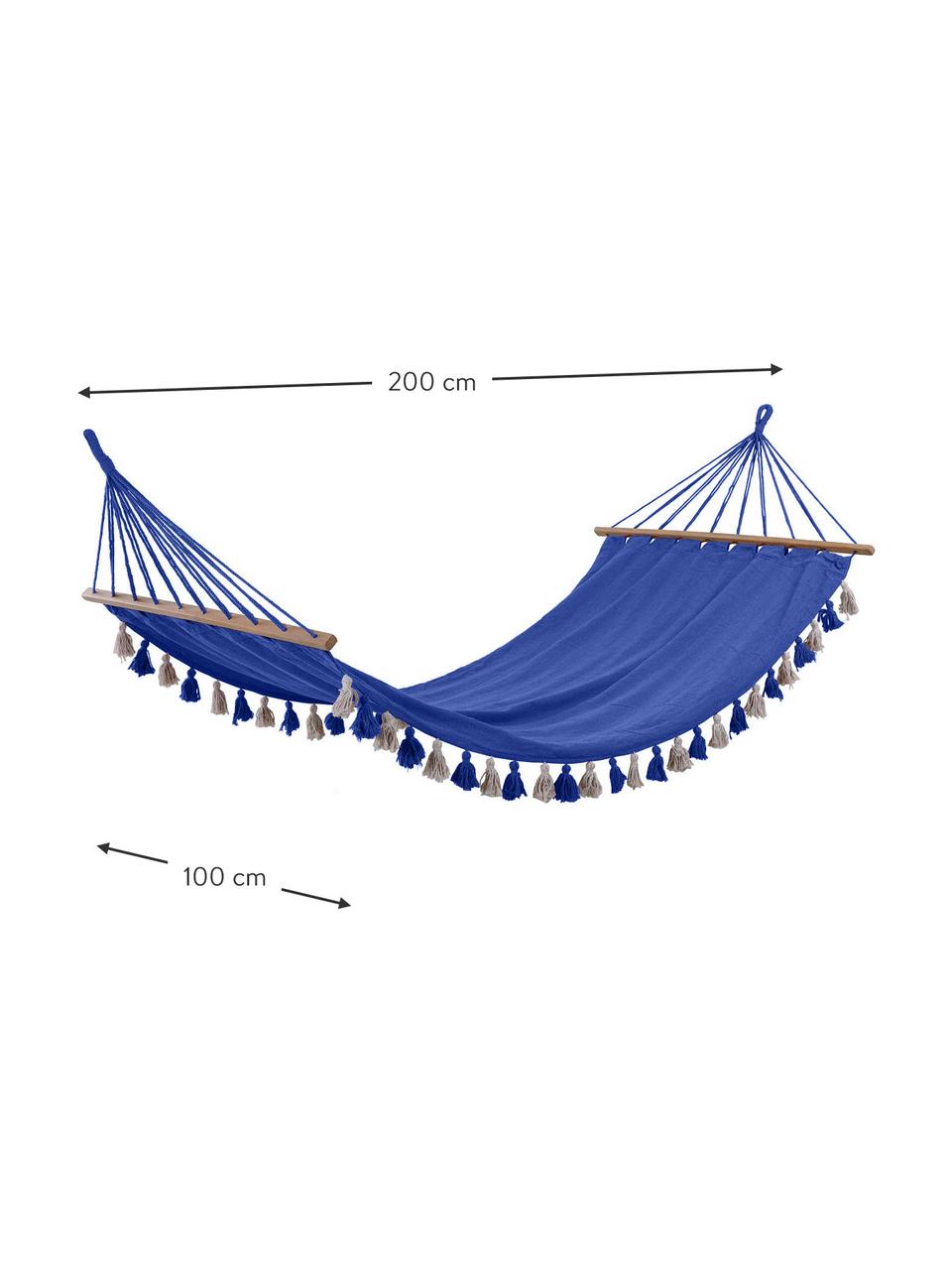 Hamak z frędzlami Beach, 65% bawełna, 35% poliester, Niebieski, S 100 x D 200 cm