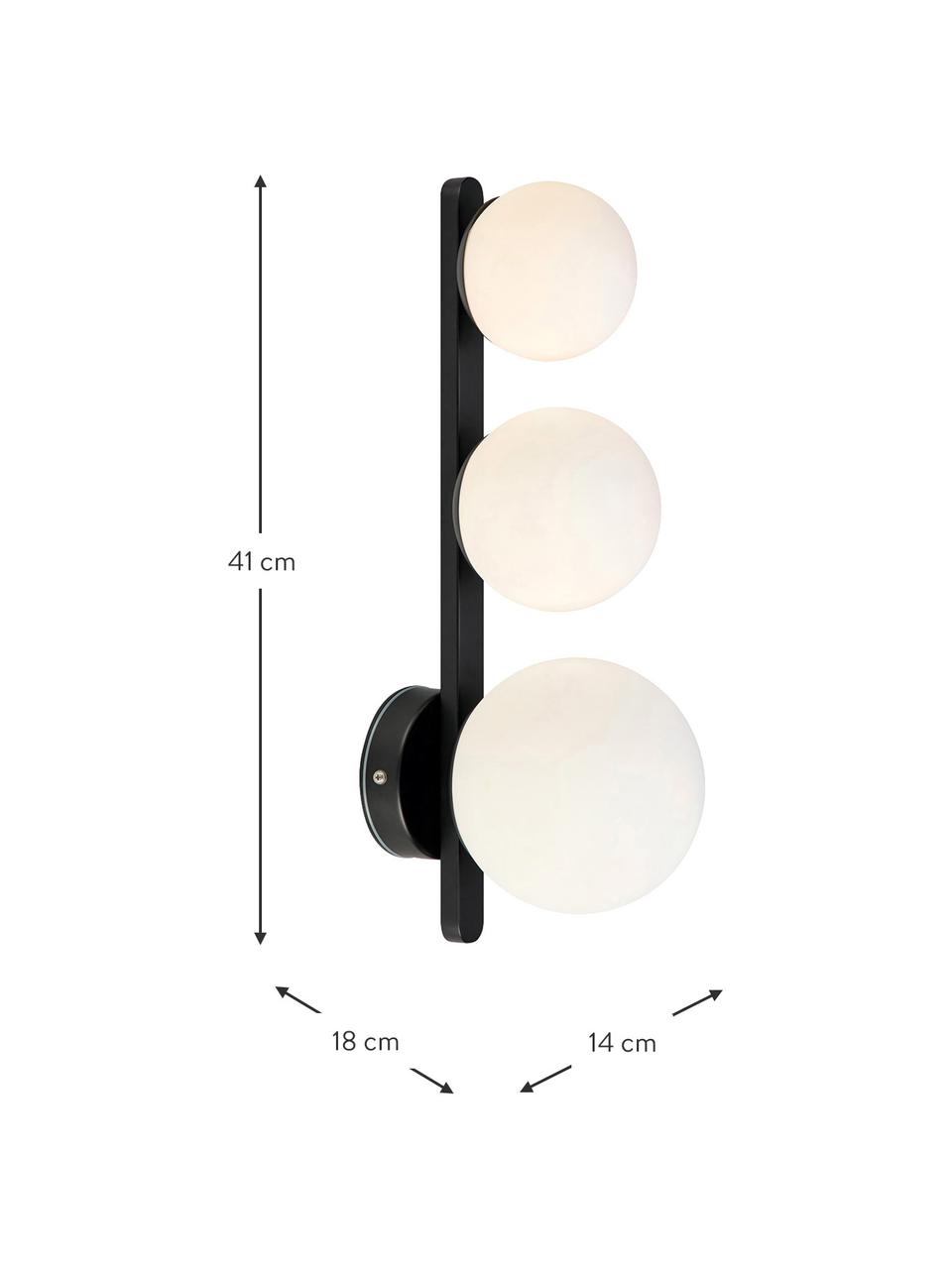 Wandlamp Puro van opaalglas, Lampenkap: opaalglas, Wit, zwart, B 14 cm x H 41 cm