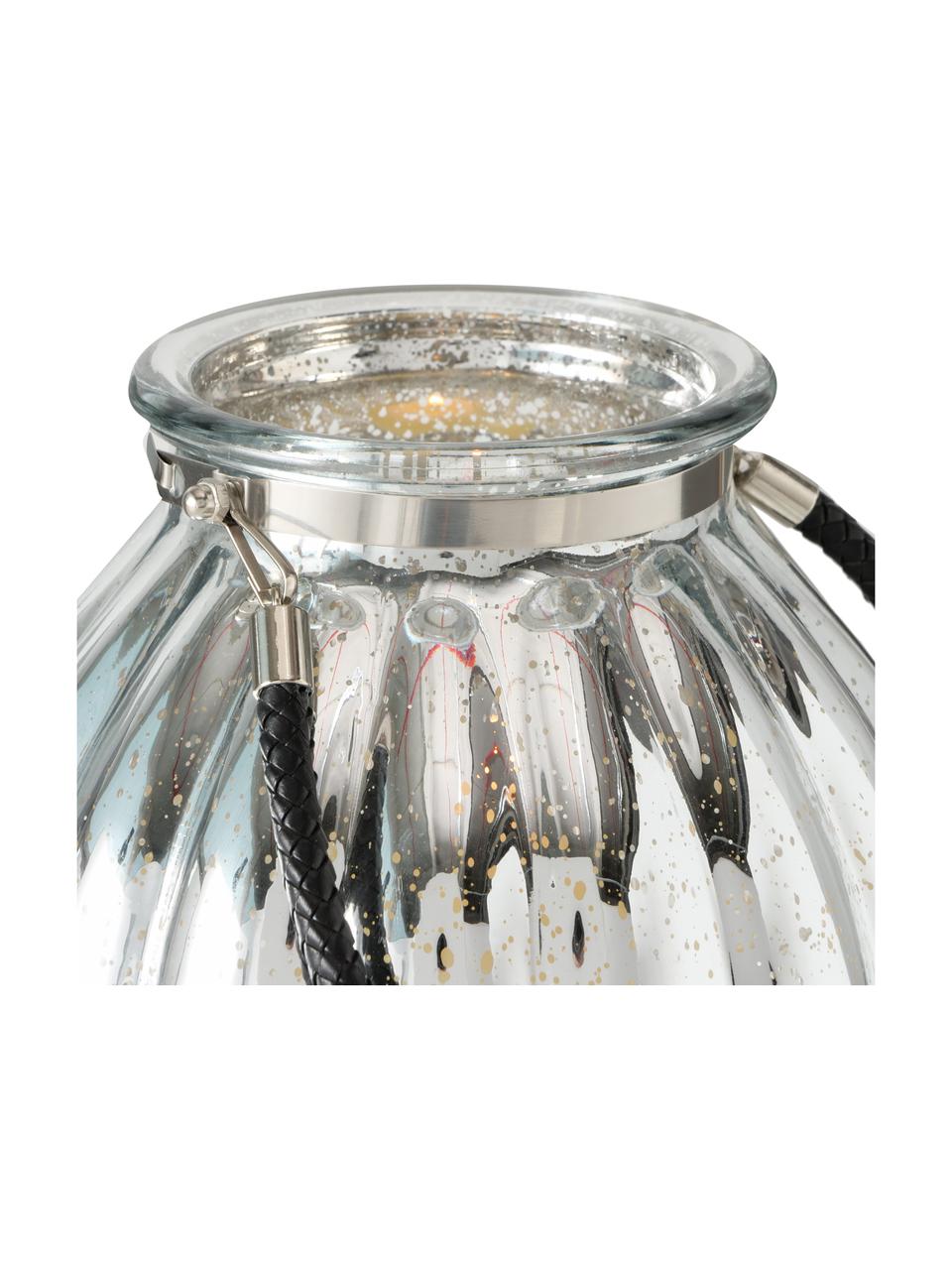Windlicht Tubby van gespiegeld glas, Windlicht: gelakt glas, Zilverkleurig, zwart, Ø 22 x H 25 cm