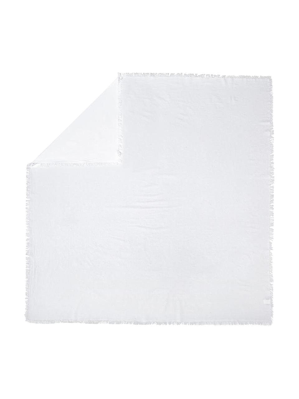 Tovaglia in cotone bianco con frange Nalia, 100% cotone, Bianco, Per 6-8 persone (Larg. 160 x Lung. 250 cm)