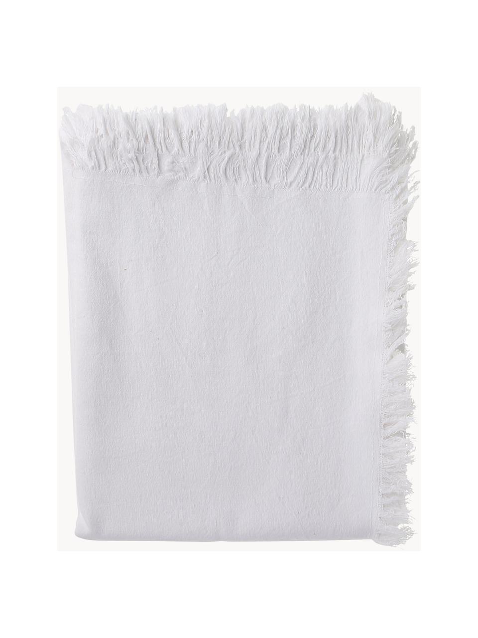 Nappe en coton à franges Nalia, 100 % coton, Blanc, 6-8 personnes (long. 250 x larg. 160 cm)