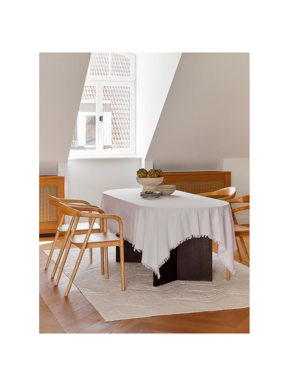 Nappe en coton à franges Nalia, 100 % coton, Blanc, 6-8 personnes (long. 250 x larg. 160 cm)