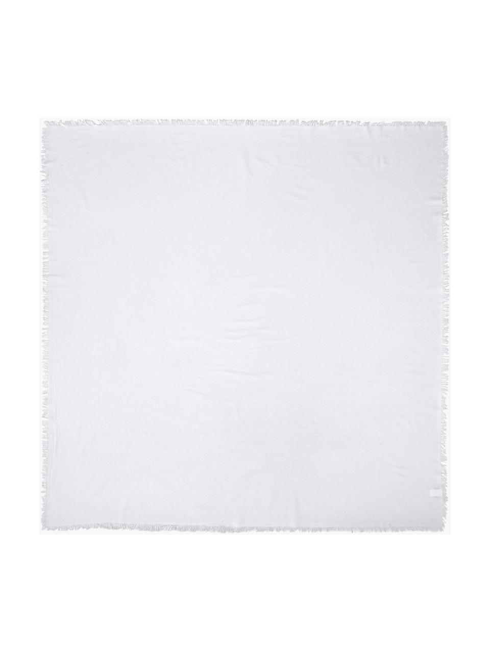 Nappe en coton à franges Nalia, 100 % coton, Blanc, 6-8 personnes (long. 250 x larg. 160 cm)