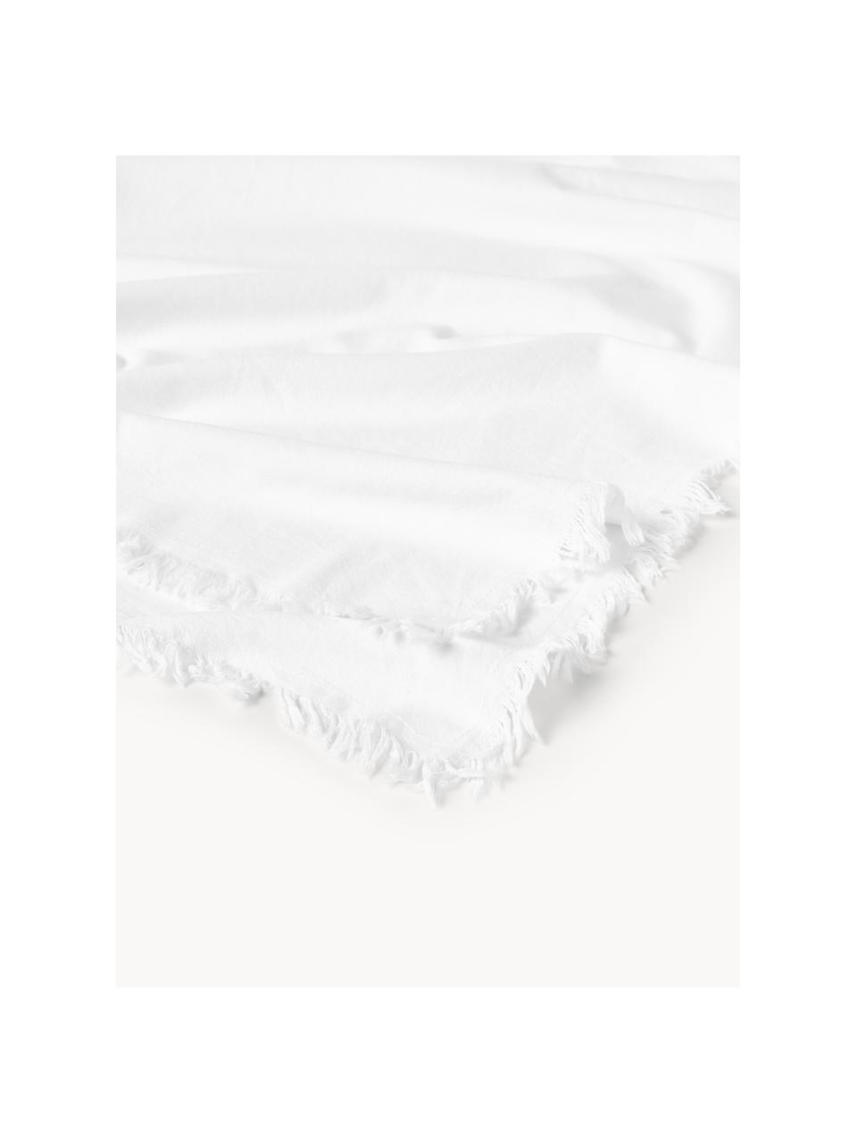 Nappe en coton à franges Nalia, 100 % coton, Blanc, 6-8 personnes (long. 250 x larg. 160 cm)