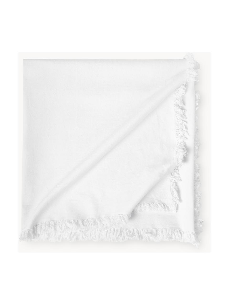 Nappe en coton à franges Nalia, 100 % coton, Blanc, 6-8 personnes (long. 250 x larg. 160 cm)