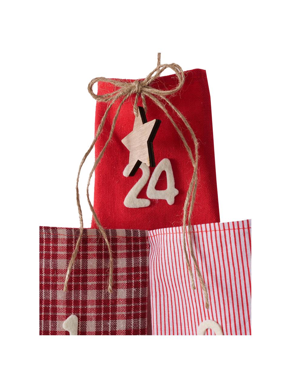 Adventskalender Edala H 110 cm, Katoen, polyester-vilt, Rood, wit, beige, B 29 x H 110 cm