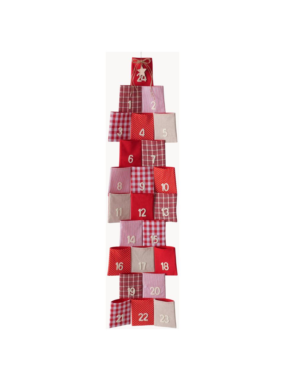 Calendrier de l'Avent Edala, haut. 110 cm, Coton, feutre de polyester, Rouge, blanc, beige, larg. 29 x haut. 110 cm