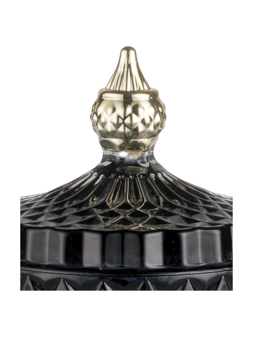 Kleine opbergpot Miya in zwart, Glas, Zwart, goudkleurig, Ø 9 x H 11 cm