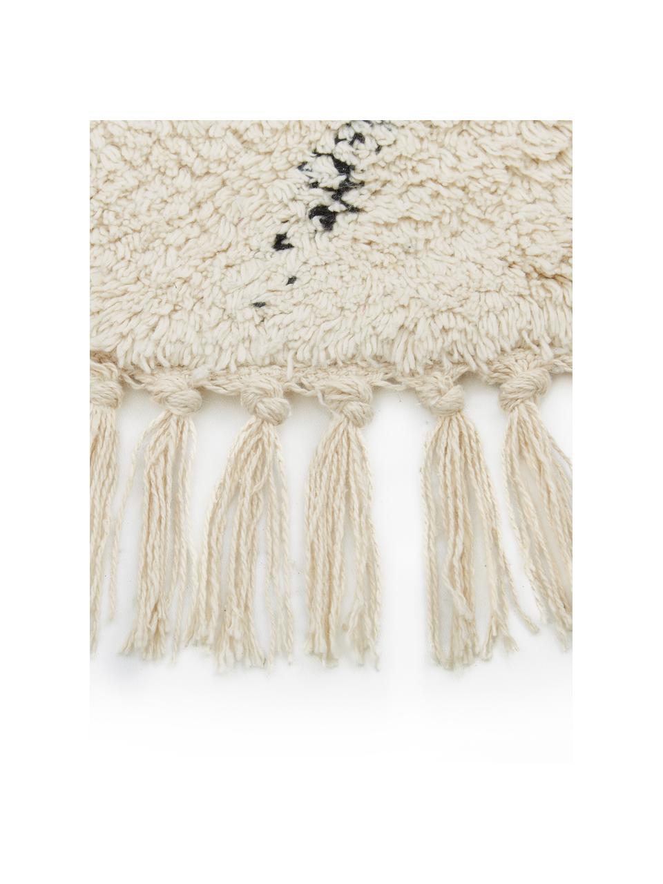Okrągły ręcznie tuftowany dywan z bawełny Bina, 100% bawełna, Beżowy, czarny, Ø 110 cm (Rozmiar S)