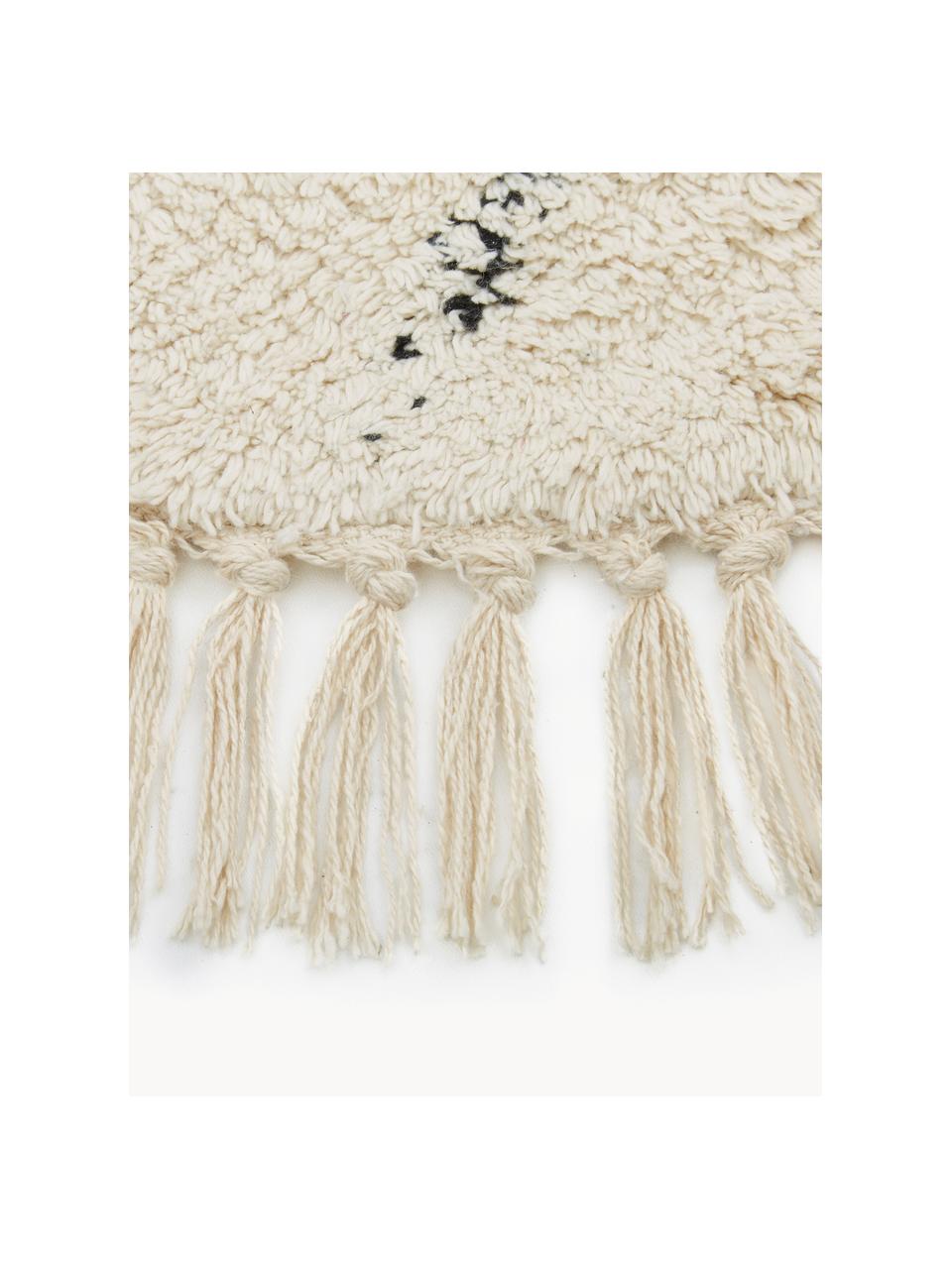 Tappeto rotondo in cotone fatto a mano con motivo rombi Bina, 100% cotone, Beige, nero, Ø 110 cm (taglia S)