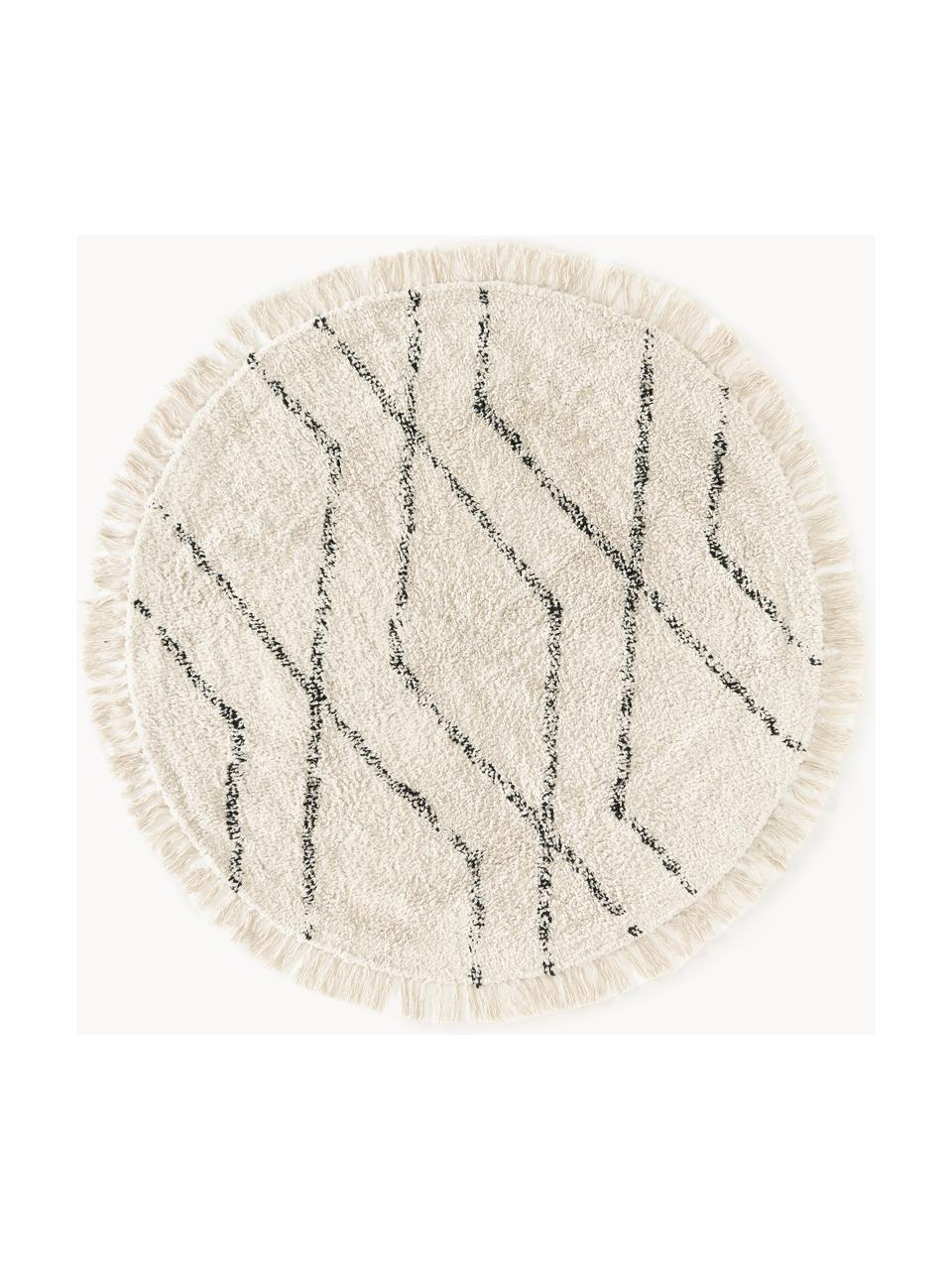 Runder Baumwollteppich Bina mit Rautenmuster, handgetuftet, 100% Baumwolle, Beige, Schwarz, Ø 110 cm (Grösse S)