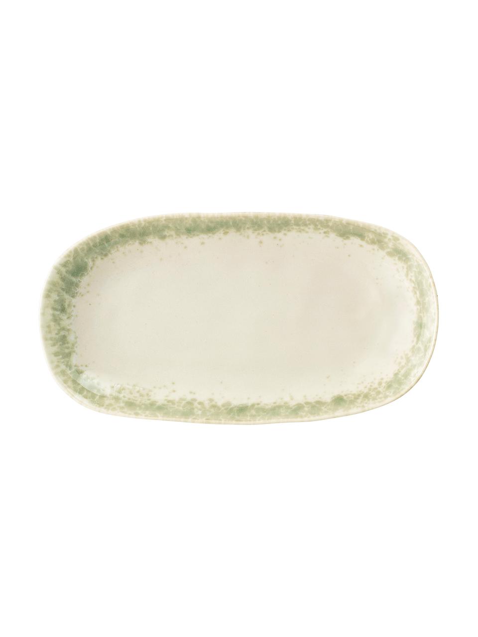 Ručně vyrobený servírovací talíř s glazurou Paula, D 24 x Š 13 cm, Zelená, béžová
