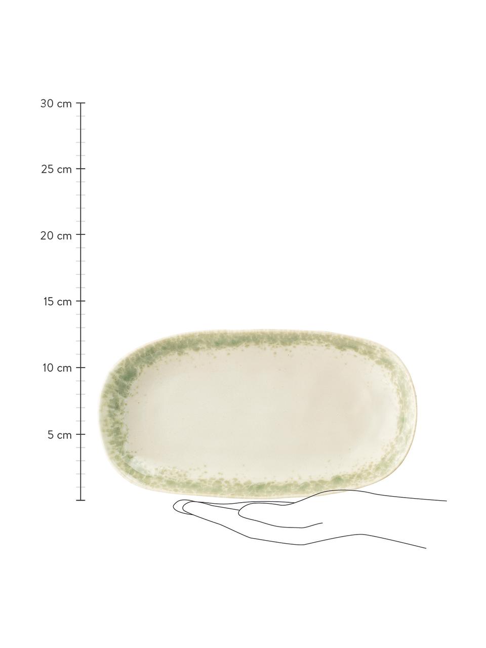 Ručně vyrobený servírovací talíř s glazurou Paula, D 24 x Š 13 cm, Zelená, béžová