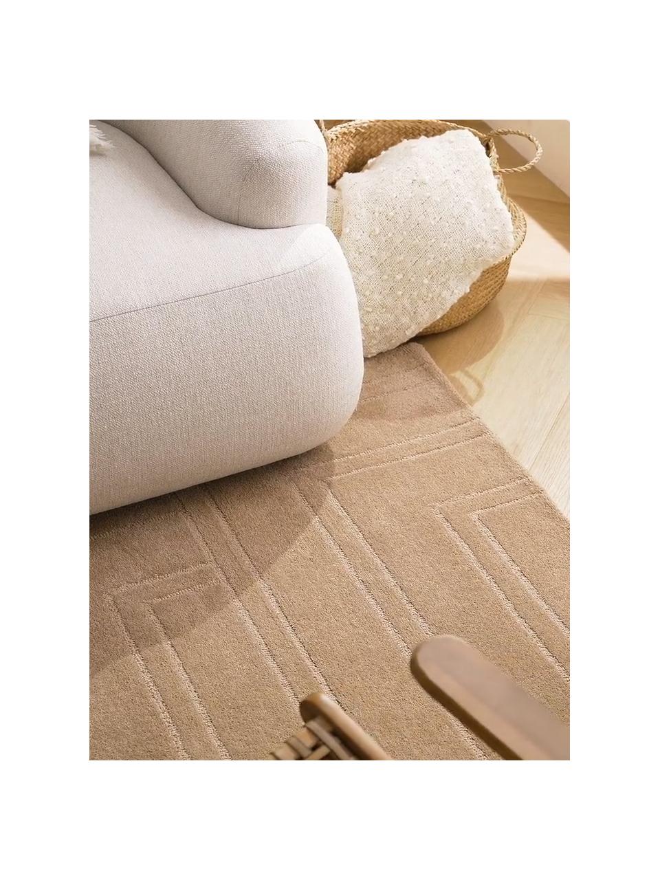 Wollen vloerkleed Alan in taupe, handgetuft, Onderzijde: 100% katoen Bij wollen vl, Taupe, met patroon, B 80 x L 150 cm (maat XS)