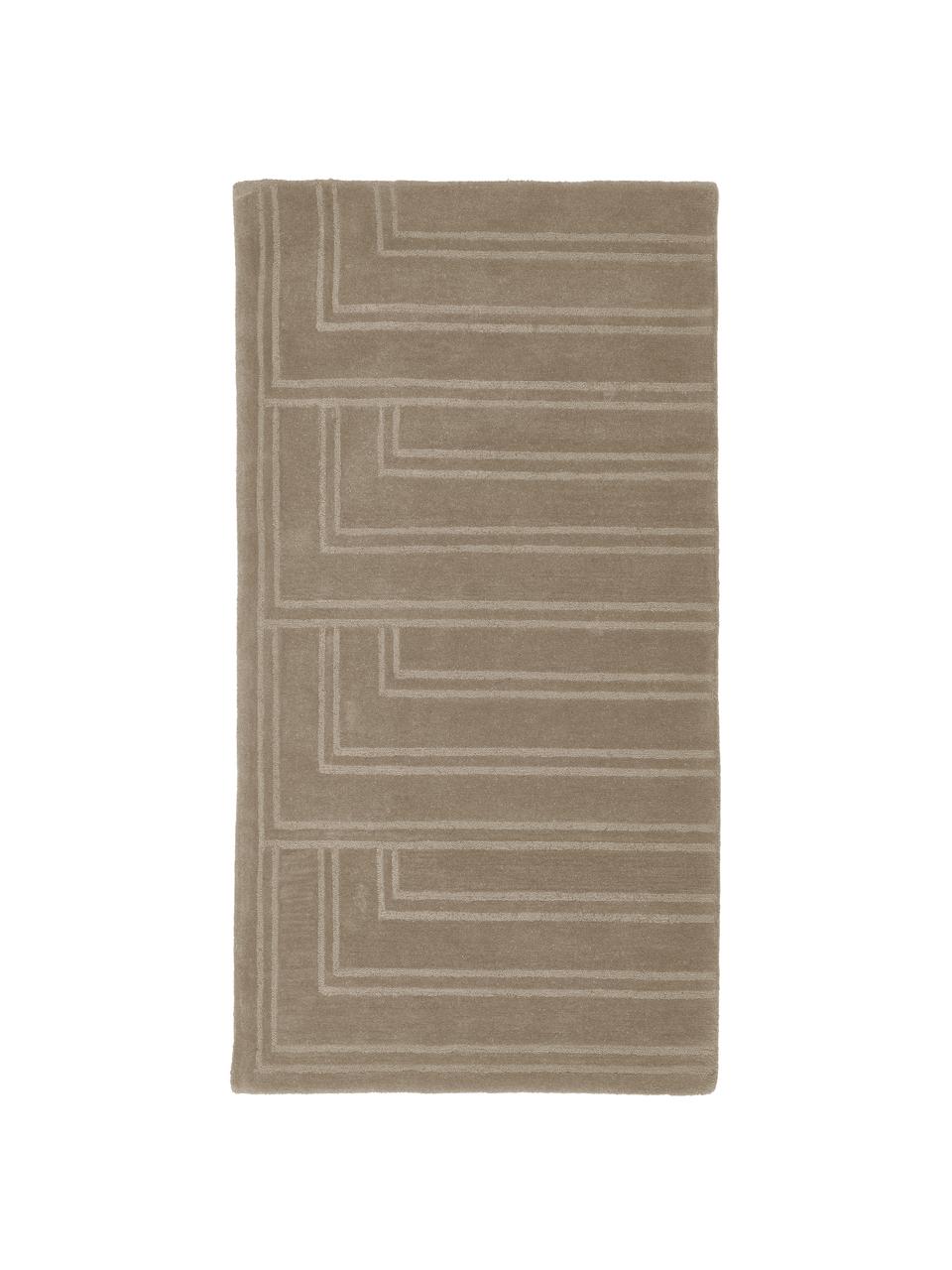 Wollen vloerkleed Alan in taupe, handgetuft, Onderzijde: 100% katoen Bij wollen vl, Taupe, met patroon, B 80 x L 150 cm (maat XS)