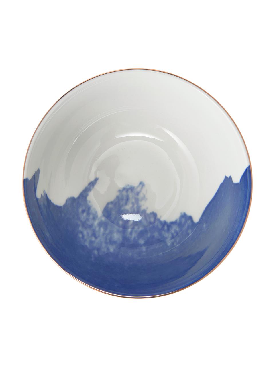 Porcelánová miska s abstraktným vzorom Rosie, 2 ks, Porcelán, Biela, modrá so zlatým okrajom, Ø 15 x V 6 cm