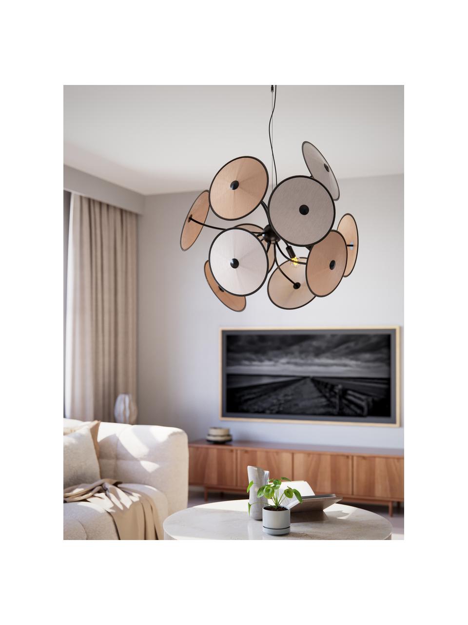 Grande suspension en soie Cappello, Beige clair, noir, Ø 84 x haut. 66 cm