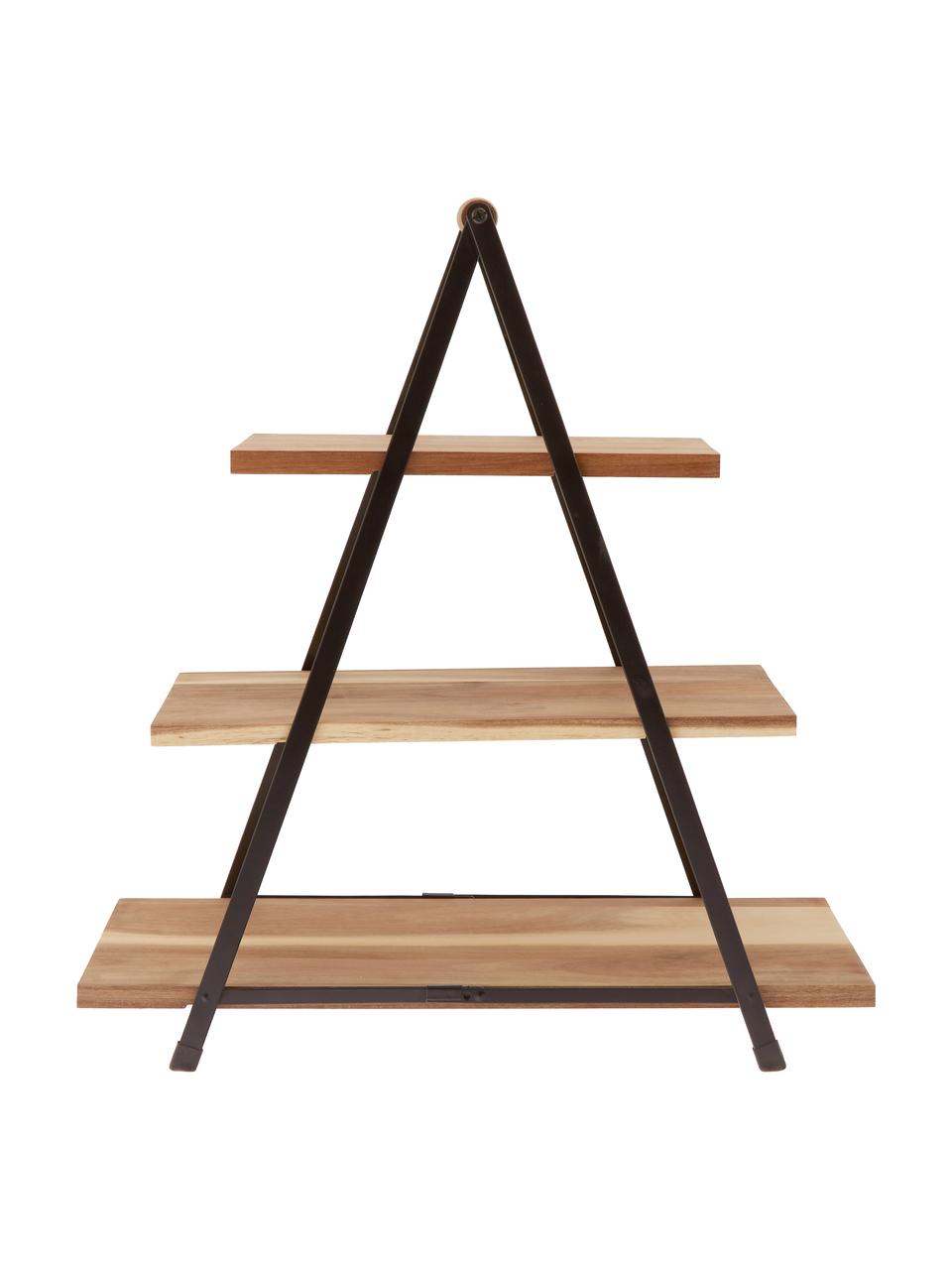 Fuente 3 pisos de madera de acacia Serve, Estantes: madera de acacia, Patas: metal pintado, Madera clara, negro, An 50 x Al 54 cm