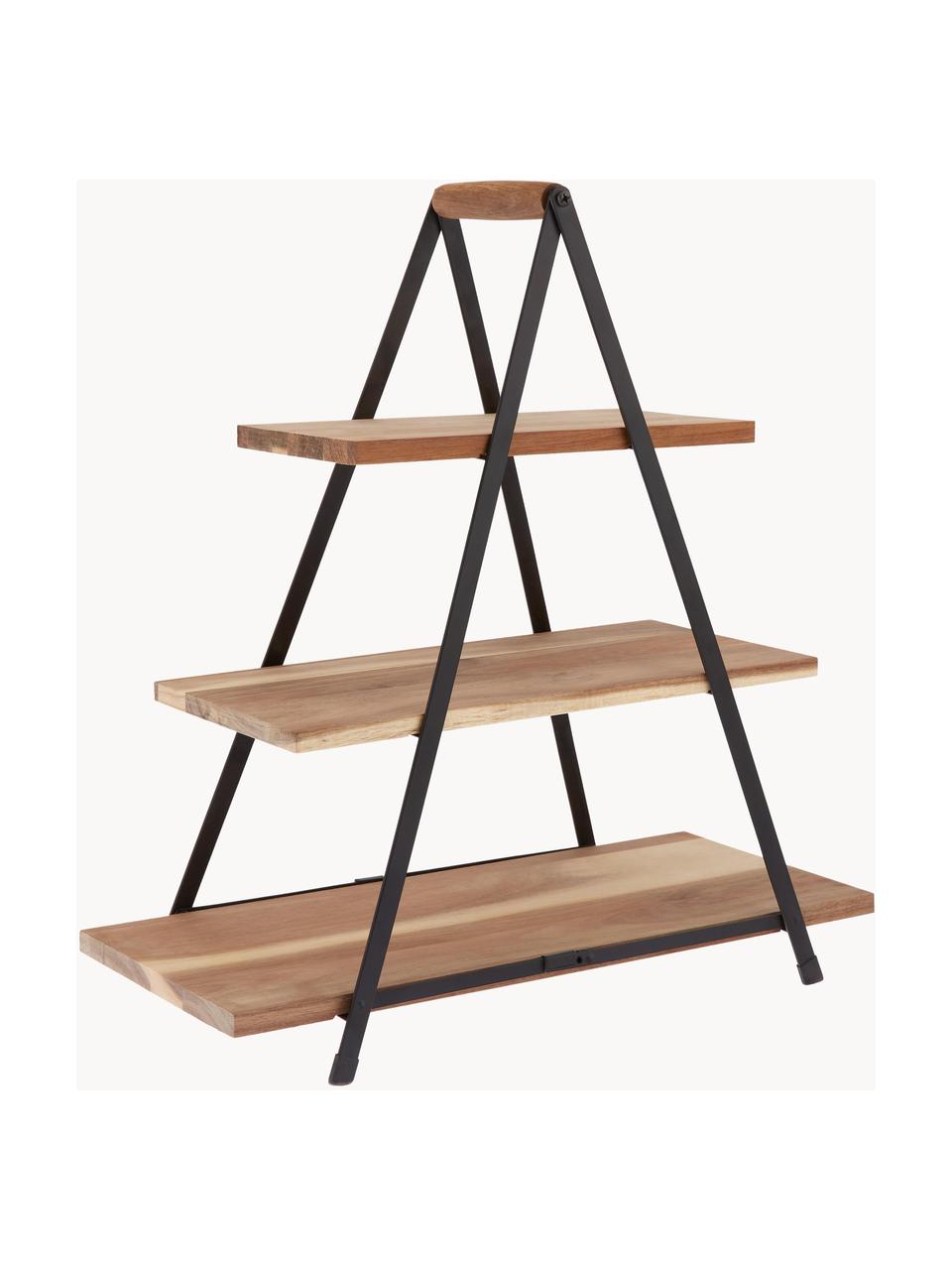 Etagere Serve mit Platten aus Akazienholz, Gestell: Metall, lackiert, Akazienholz, Schwarz, B 50 x H 54 cm