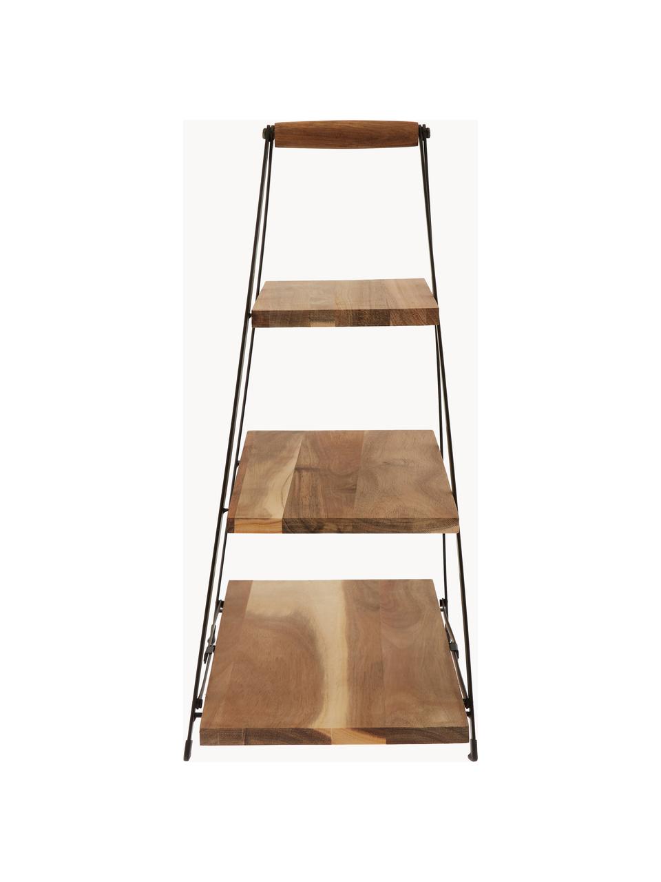 Etagere Serve mit Platten aus Akazienholz, Gestell: Metall, lackiert, Akazienholz, Schwarz, B 50 x H 54 cm