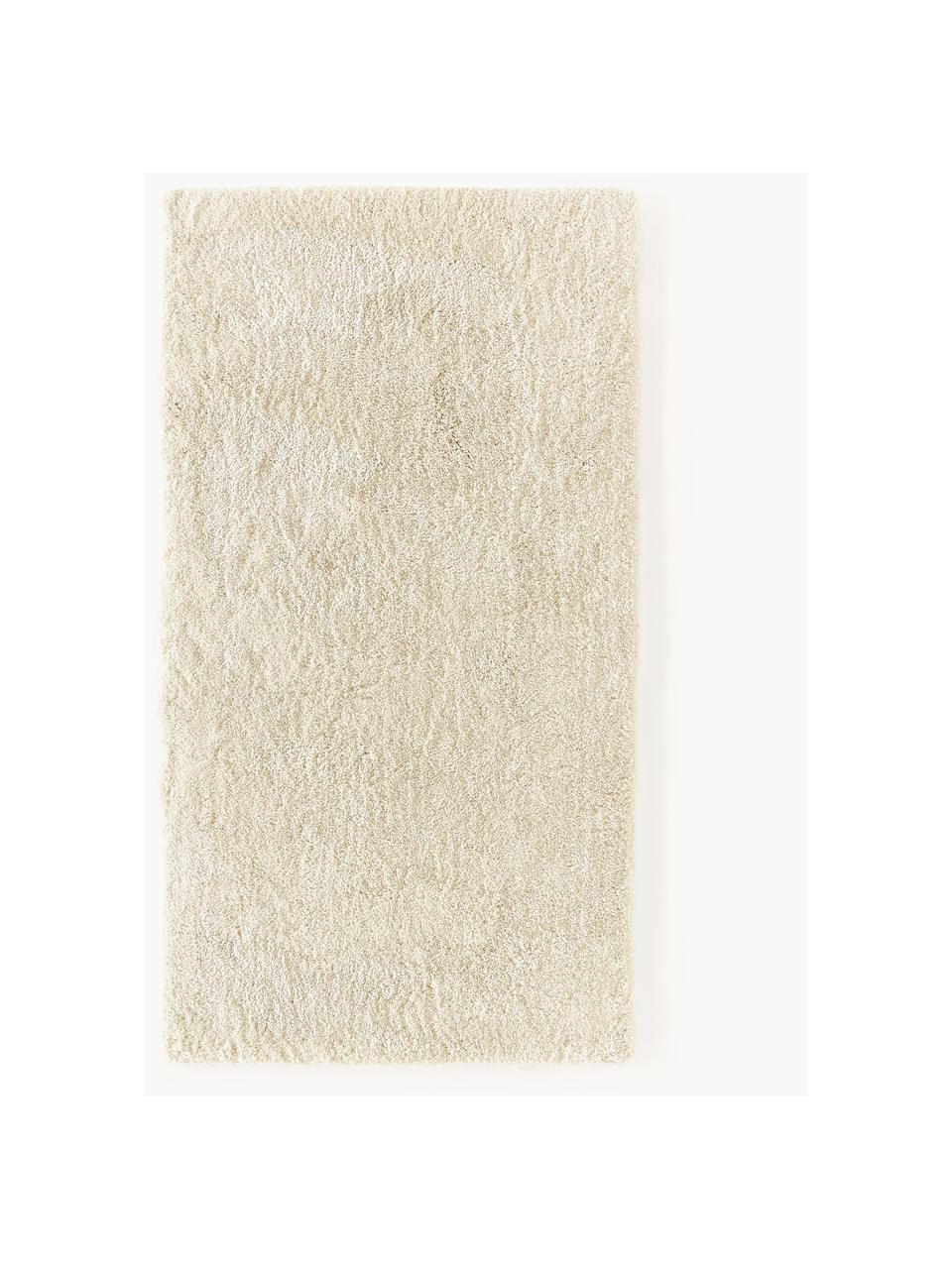Pluizig hoogpolig vloerkleed Leighton, Bovenzijde: microvezels (100% polyest, Onderzijde: 70% polyester, 30% katoen, Crèmewit, B 80 x L 150 cm (maat XS)