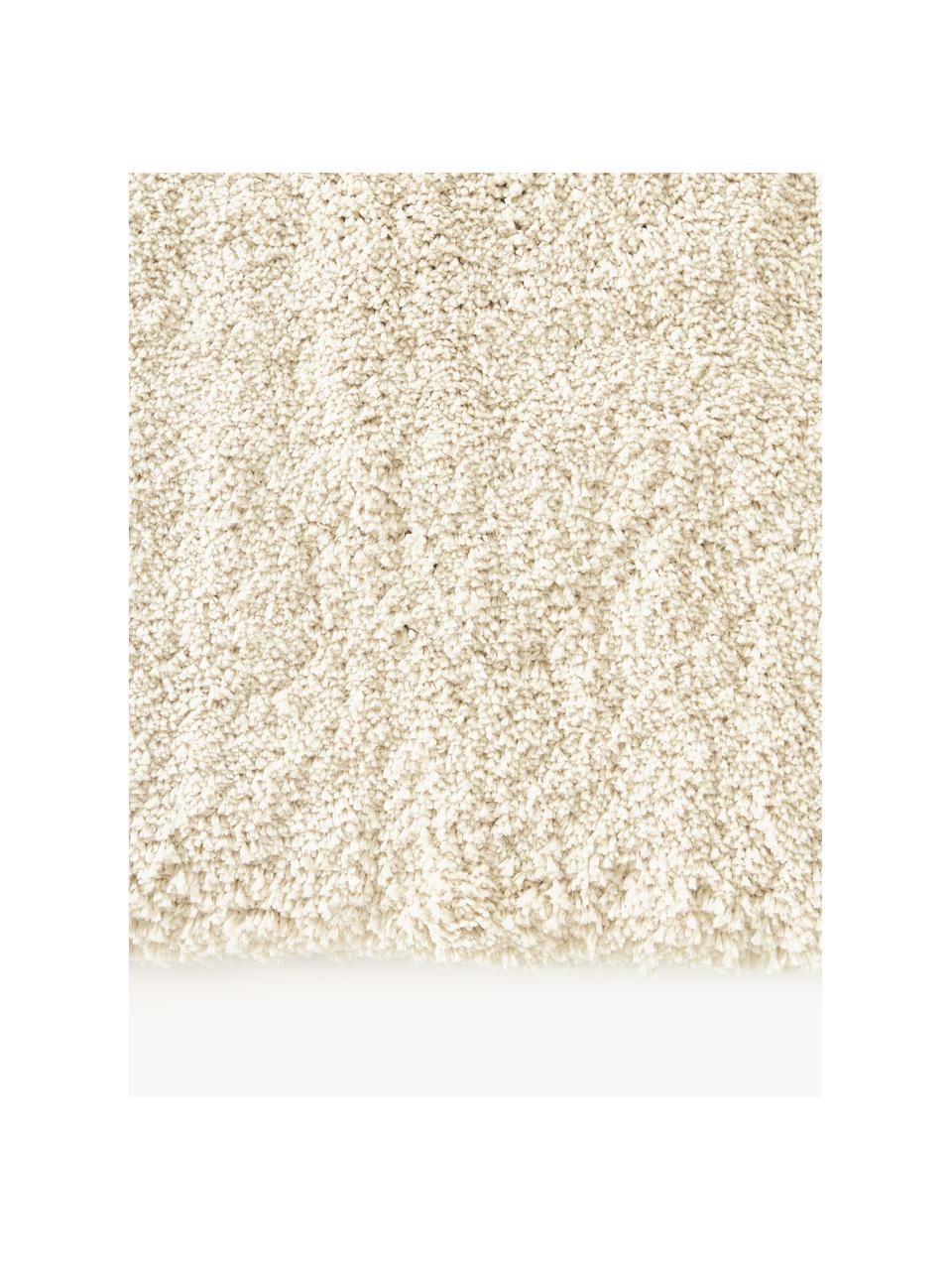Pluizig hoogpolig vloerkleed Leighton, Bovenzijde: microvezels (100% polyest, Onderzijde: 70% polyester, 30% katoen, Crèmewit, B 80 x L 150 cm (maat XS)