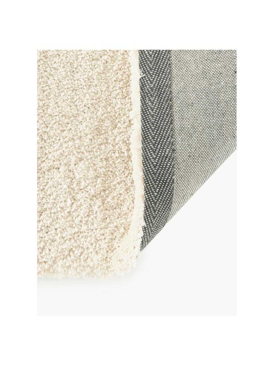 Pluizig hoogpolig vloerkleed Leighton, Bovenzijde: microvezels (100% polyest, Onderzijde: 70% polyester, 30% katoen, Crèmewit, B 80 x L 150 cm (maat XS)