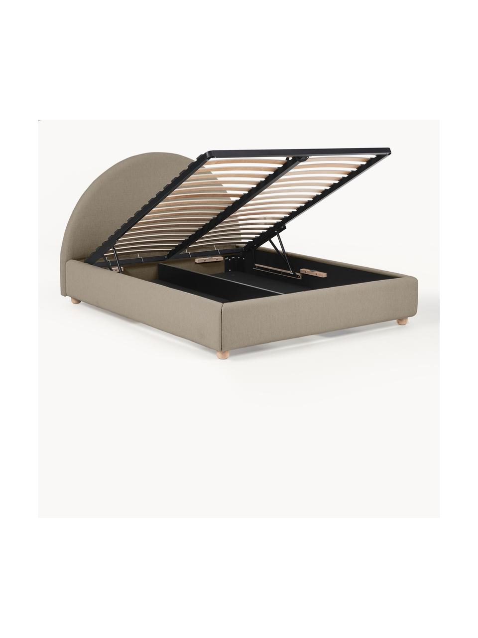 Cama tapizada Ebba, con espacio de almacenamiento, Tapizado: 100% polipropileno Alta r, Estructura: madera de pino maciza y p, Patas: madera de pino macizo, Tejido gris, An 140 x L 200 cm