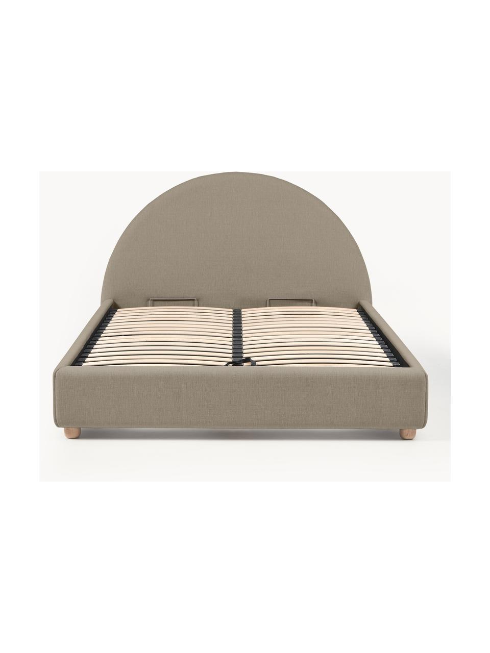 Cama tapizada Ebba, con espacio de almacenamiento, Tapizado: 100% polipropileno Alta r, Estructura: madera de pino maciza y p, Patas: madera de pino macizo, Tejido gris, An 140 x L 200 cm