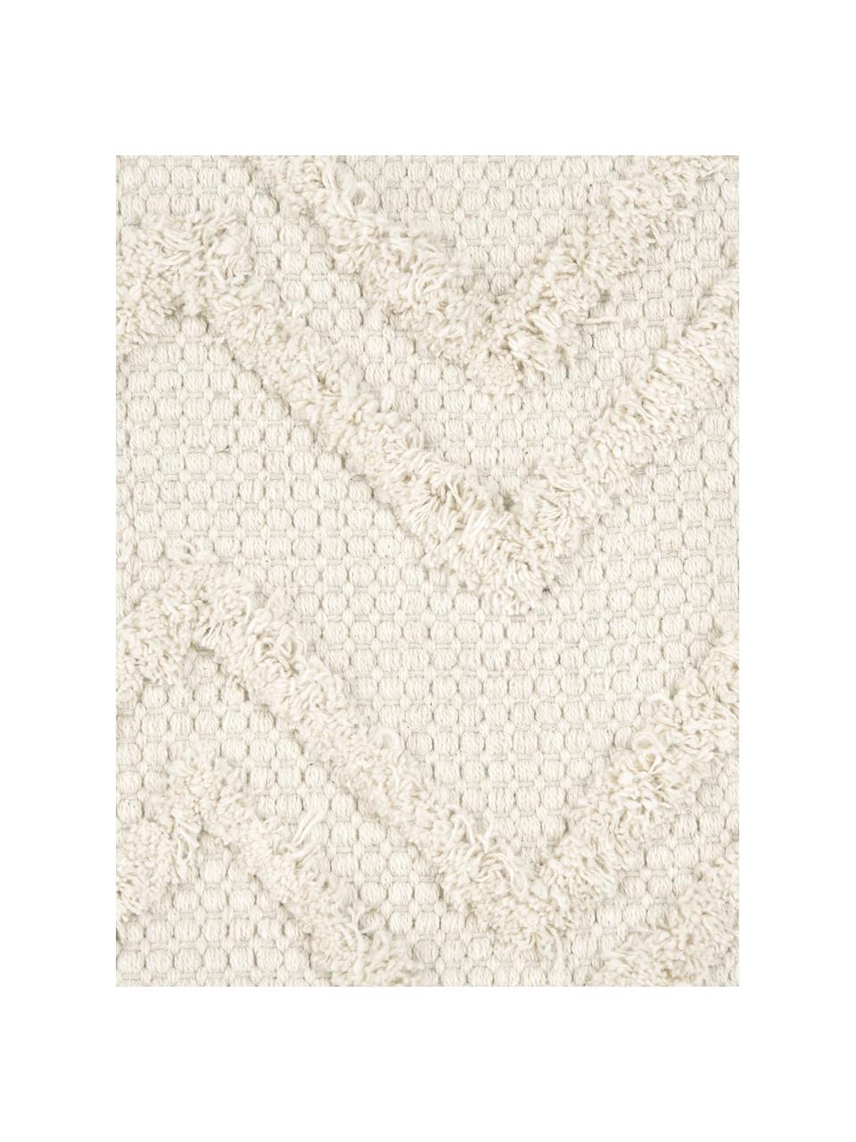 Boho povlak na polštář s vyšívaným klikatým vzorem Akesha, 100 % bavlna, Krémově bílá, Š 45 cm, D 45 cm