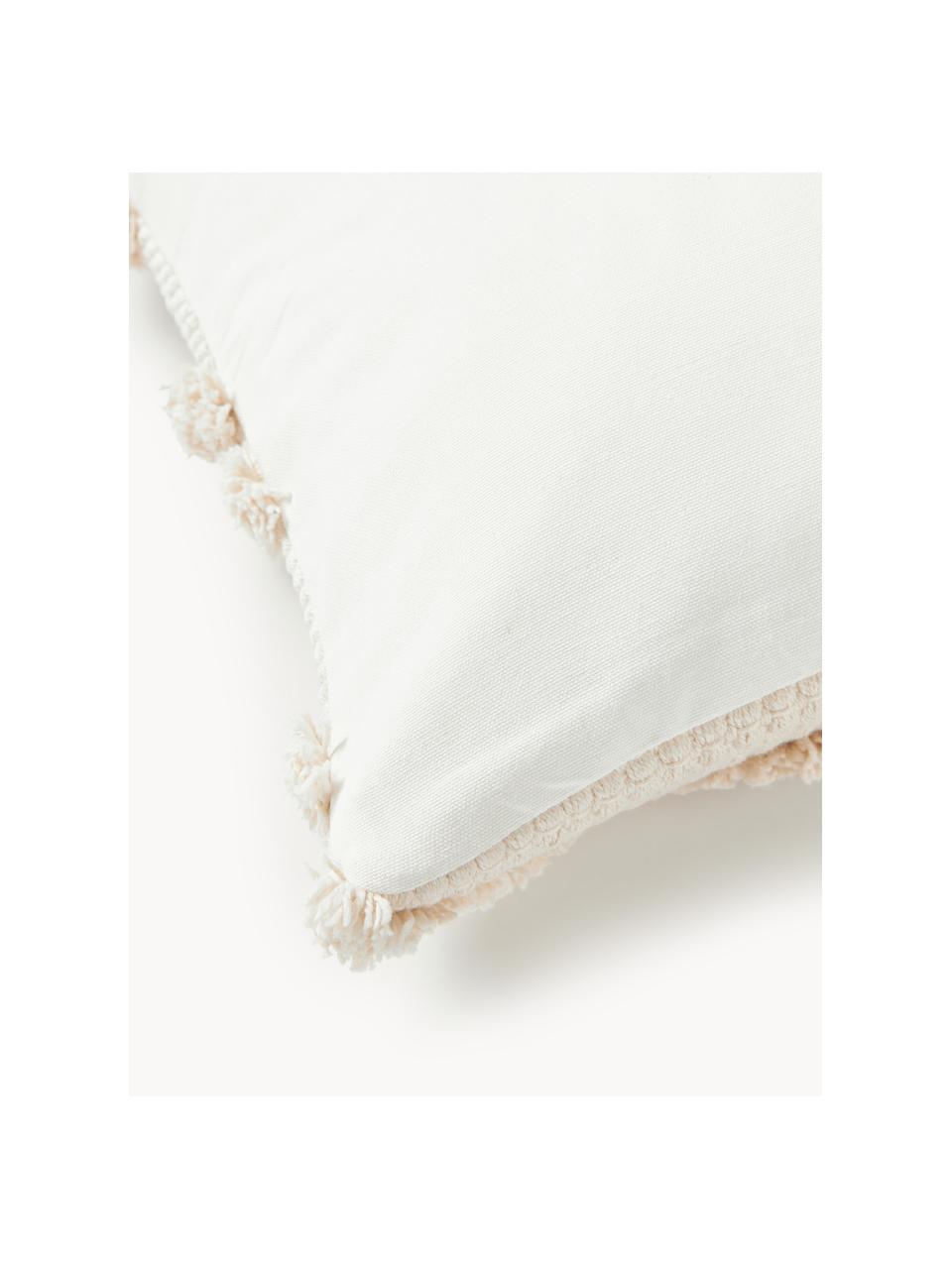 Coperta fatta a mano in lana grossa con frange Belen, Bianco latte, Larg. 130 x Lung. 170 cm