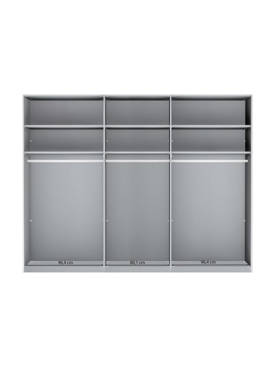 Schwebetürenschrank Monaco, 3-türig, Korpus: Holzwerkstoff, foliert, Leisten: Metall, beschichtet, Holz, B 279 x H 217 cm