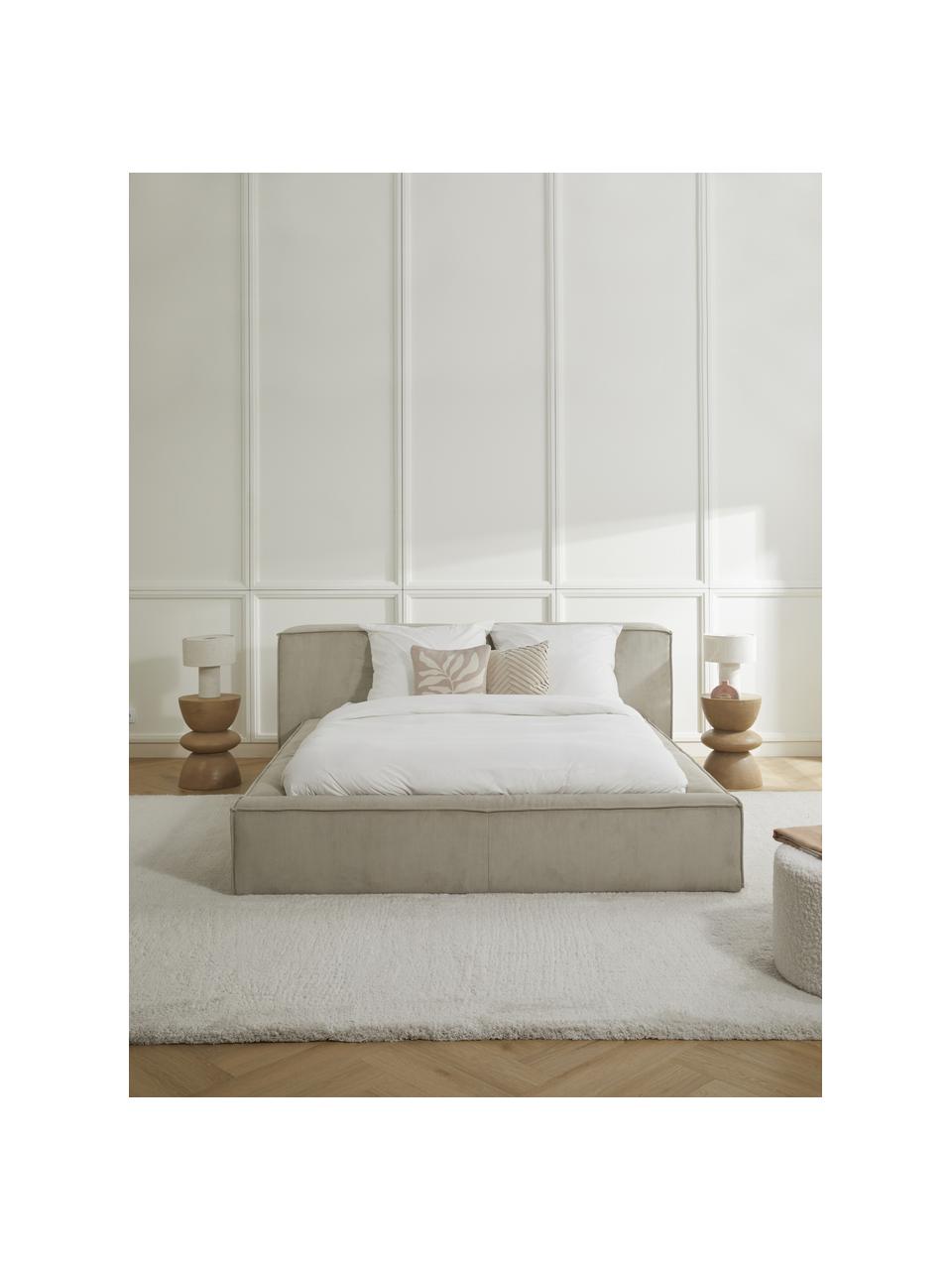 Cama tapizada en pana Lennon, Tapizado: pana (98% poliéster, 2% p, Estructura: madera de pino maciza con, Patas: madera con certificado FS, Pana beige, An 180 x L 200 cm