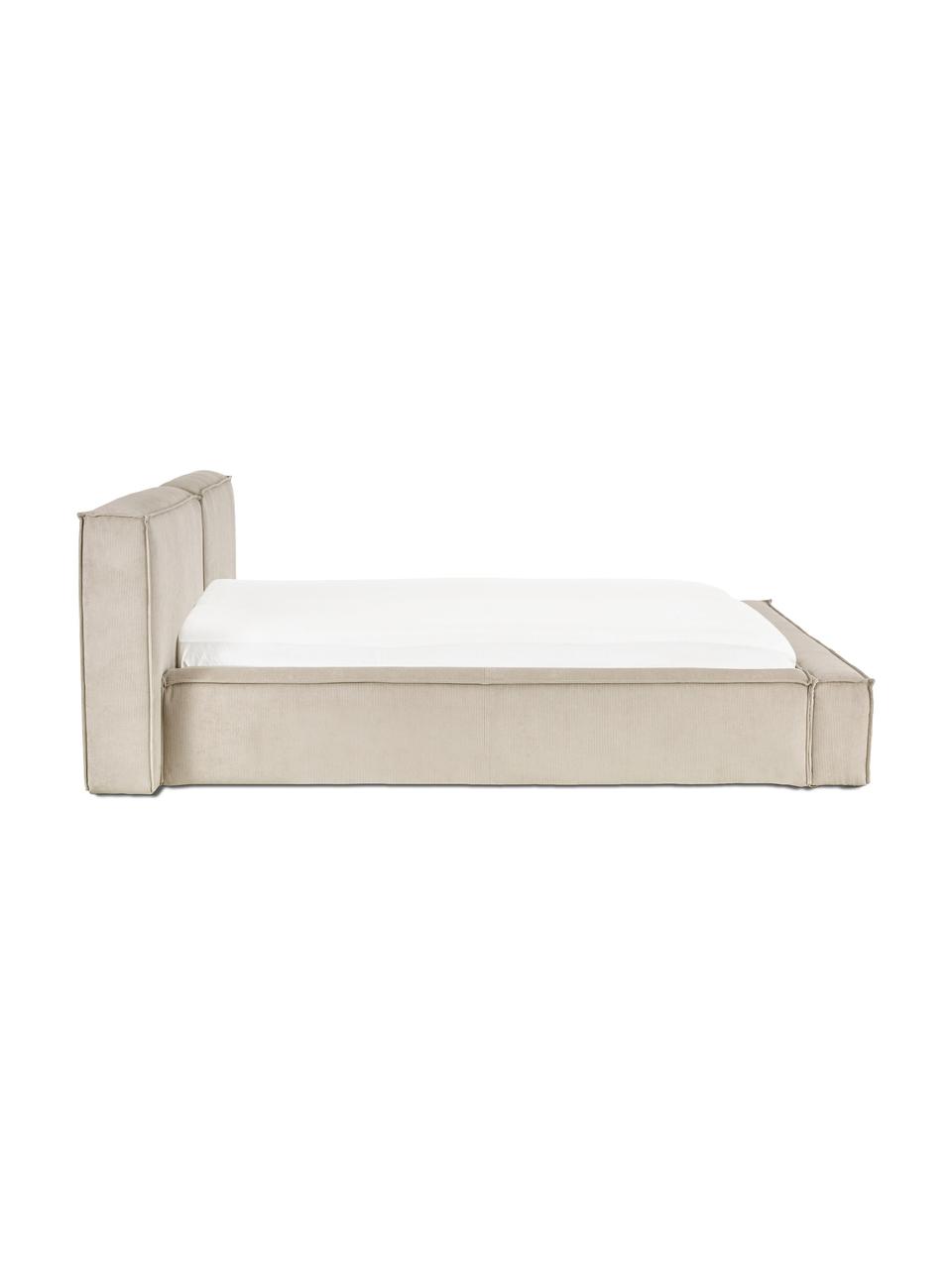 Gestoffeerd bed Lennon van corduroy, Bekleding: corduroy (98% polyester, , Frame: massief grenenhout, FSC-g, Poten: hout, FSC-gecertificeerd,, Corduroy lichtbeige, B 180 x L 200 cm