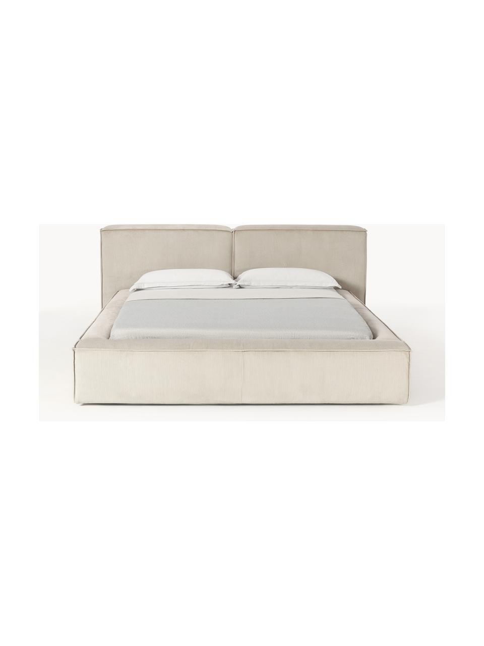 Gestoffeerd bed Lennon van corduroy, Bekleding: corduroy (98% polyester, , Frame: massief grenenhout, multi, Poten: hout, kunststof Dit produ, Corduroy lichtbeige, B 248 x L 243 cm (ligvlak 180 x 200 cm)