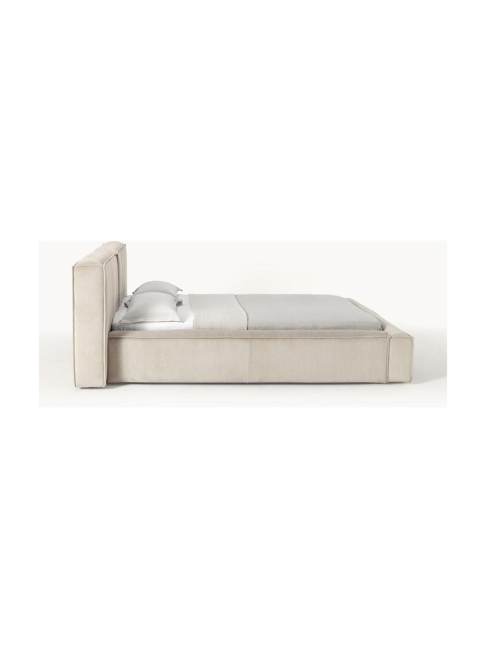 Gestoffeerd bed Lennon van corduroy, Bekleding: corduroy (98% polyester, , Frame: massief grenenhout, multi, Poten: hout, kunststof Dit produ, Corduroy lichtbeige, B 248 x L 243 cm (ligvlak 180 x 200 cm)